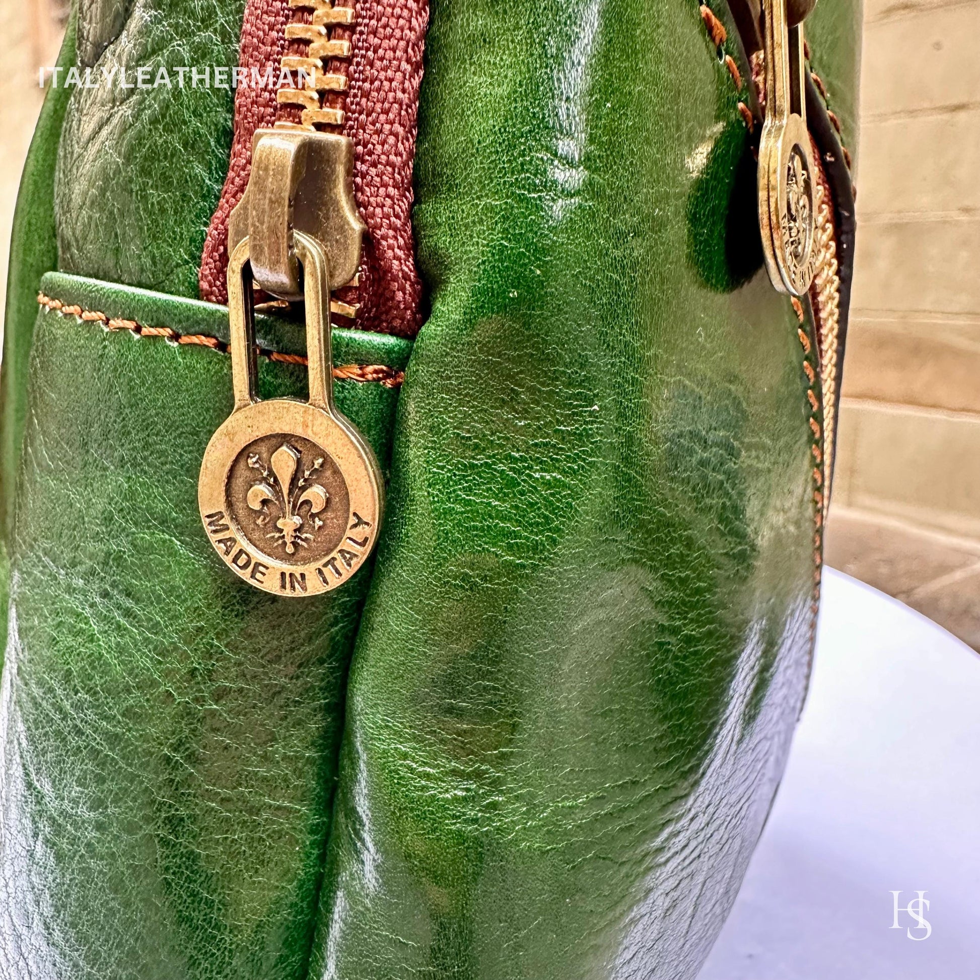 Italian Handmade Leather Sling Bags for Unisex – Green-Brown Chest Bag, Waist Bag, Leather Fanny Pack, perfect gift for him