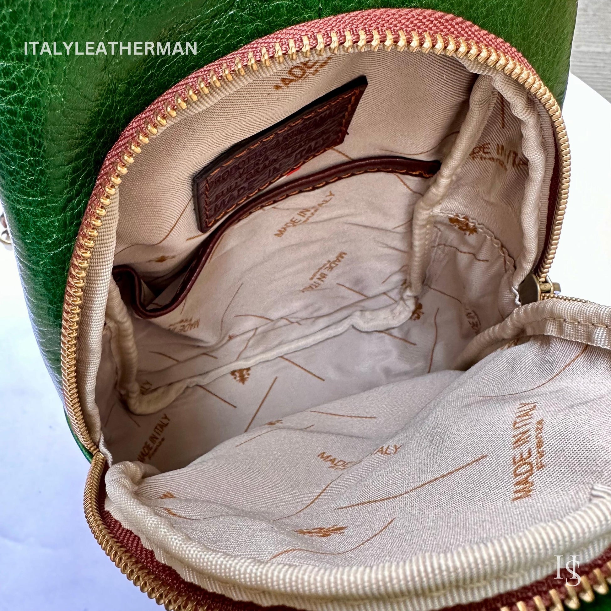 Italian Handmade Leather Sling Bags for Unisex – Green-Brown Chest Bag, Waist Bag, Leather Fanny Pack, perfect gift for him