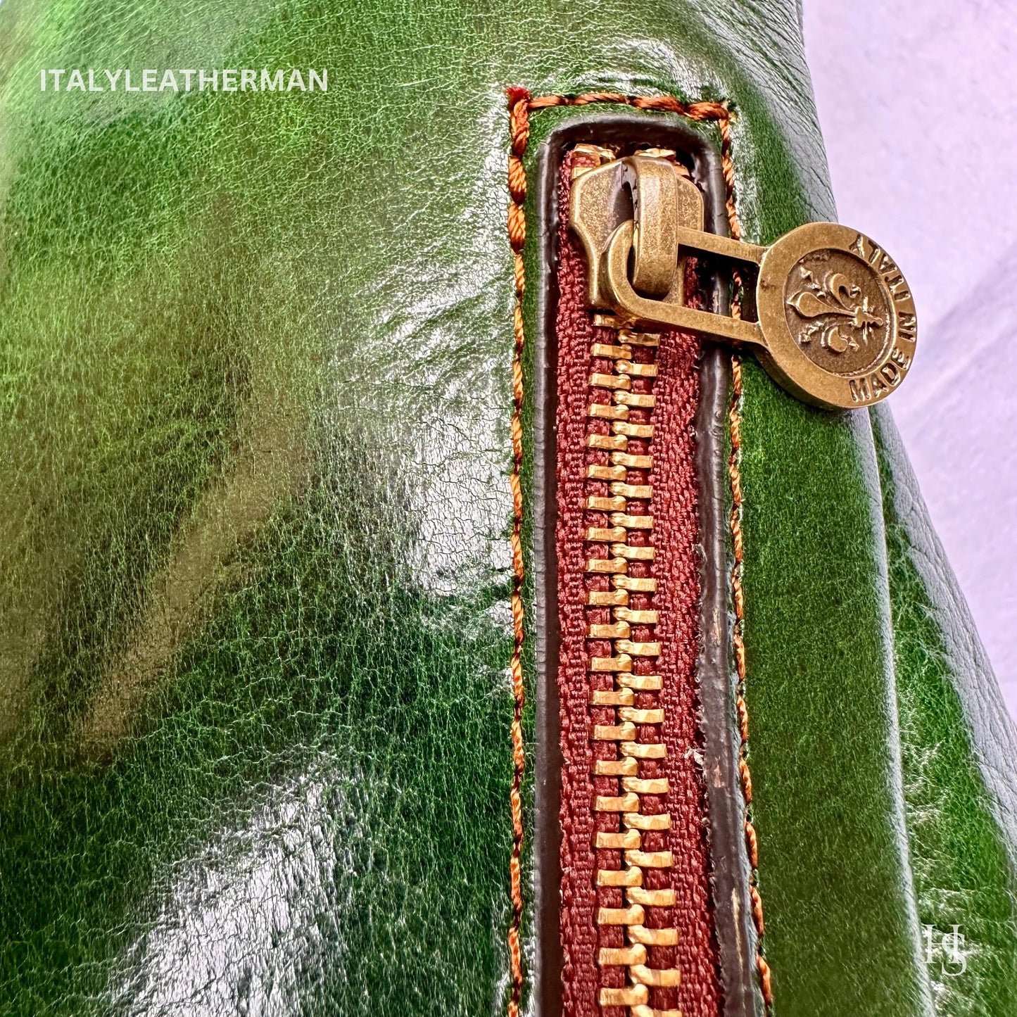 Italian Handmade Leather Sling Bags for Unisex – Green-Brown Chest Bag, Waist Bag, Leather Fanny Pack, perfect gift for him