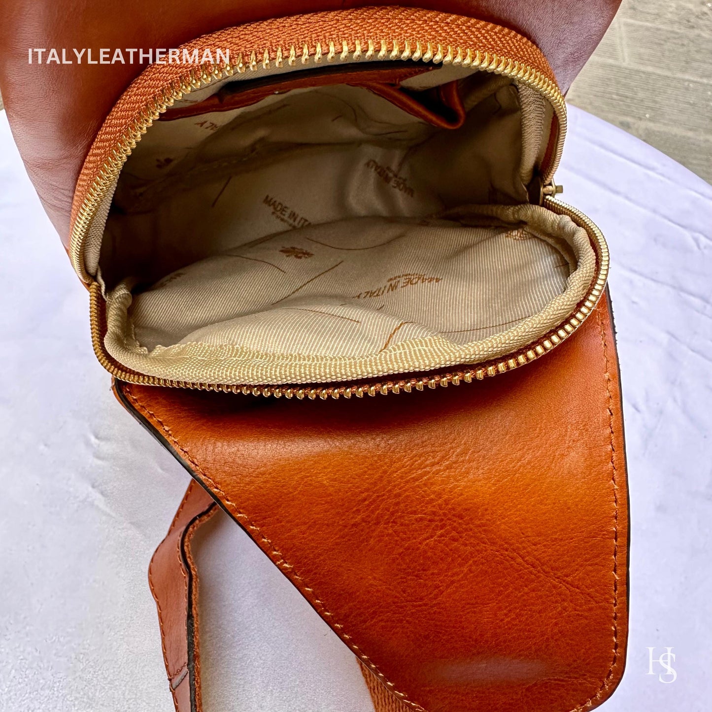 Italian Handmade Leather Sling Bags for Unisex – Cognac Color Waist Bag, Leather Fanny Pack, cognac bag