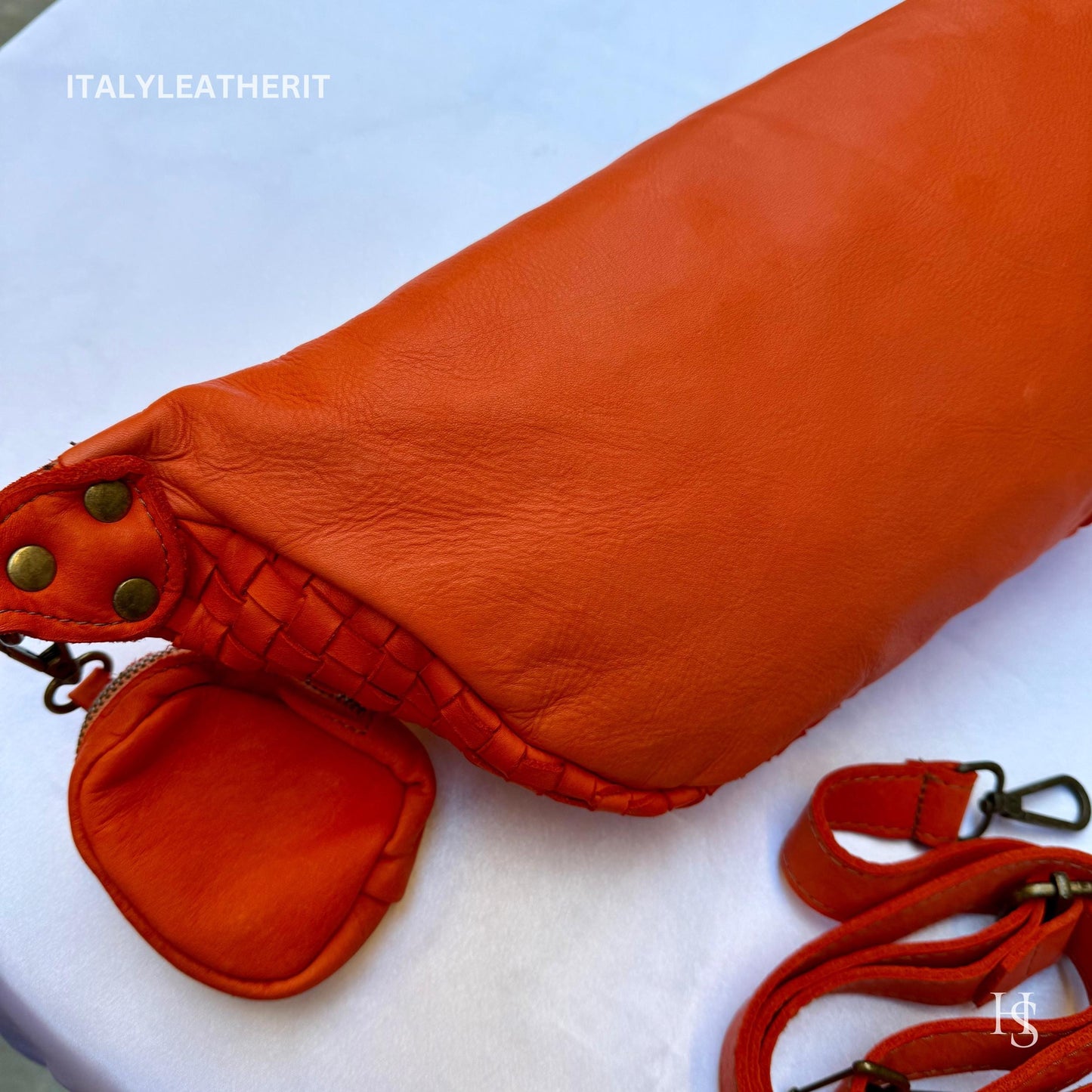 Italian Handmade Leather Sling Bag for Unisex Made In Italy from Florence | Waist Bag, orang bag