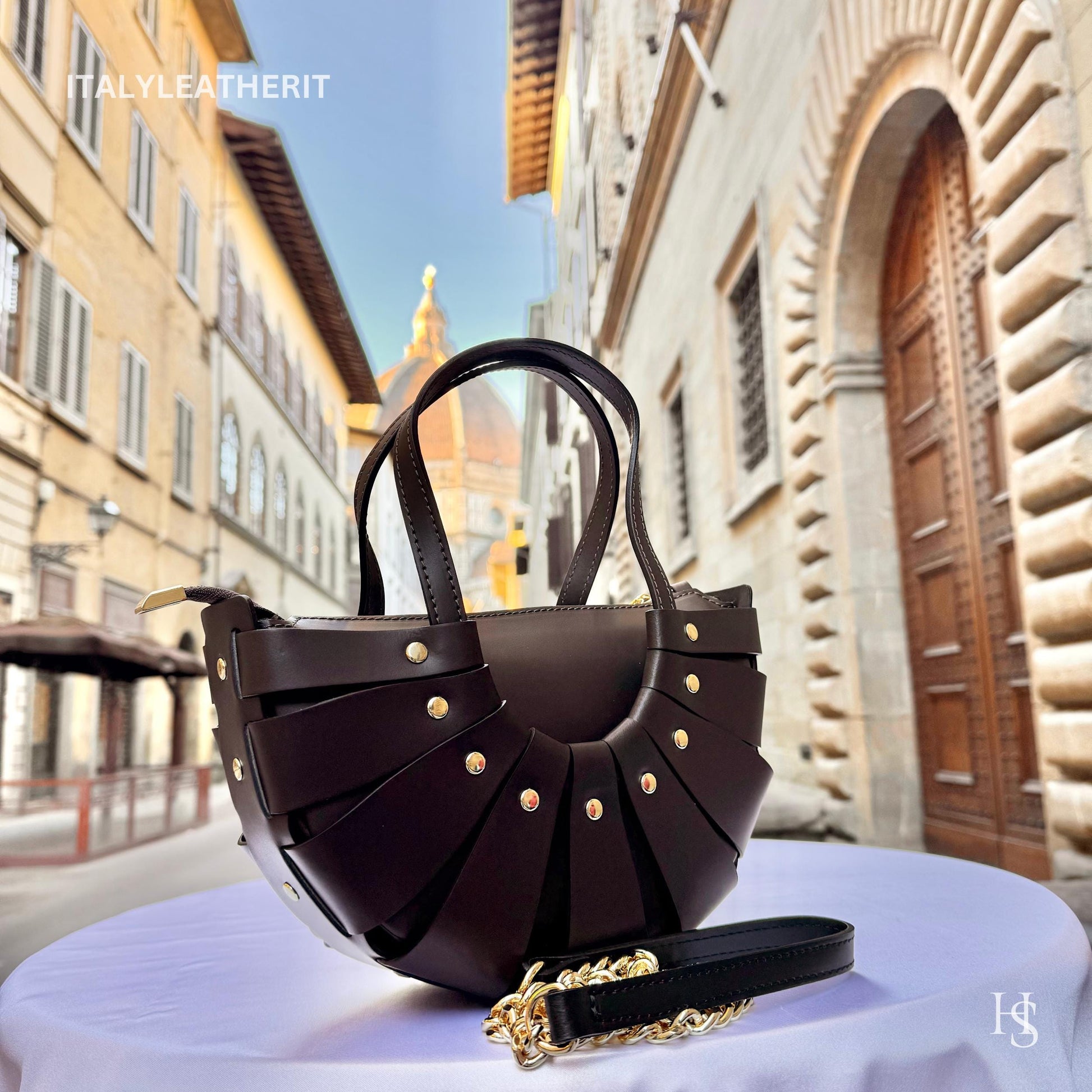 Italian Handmade Leather Bags For Women l l Elegant Leather Tote From Florence, Dark brown leather tote