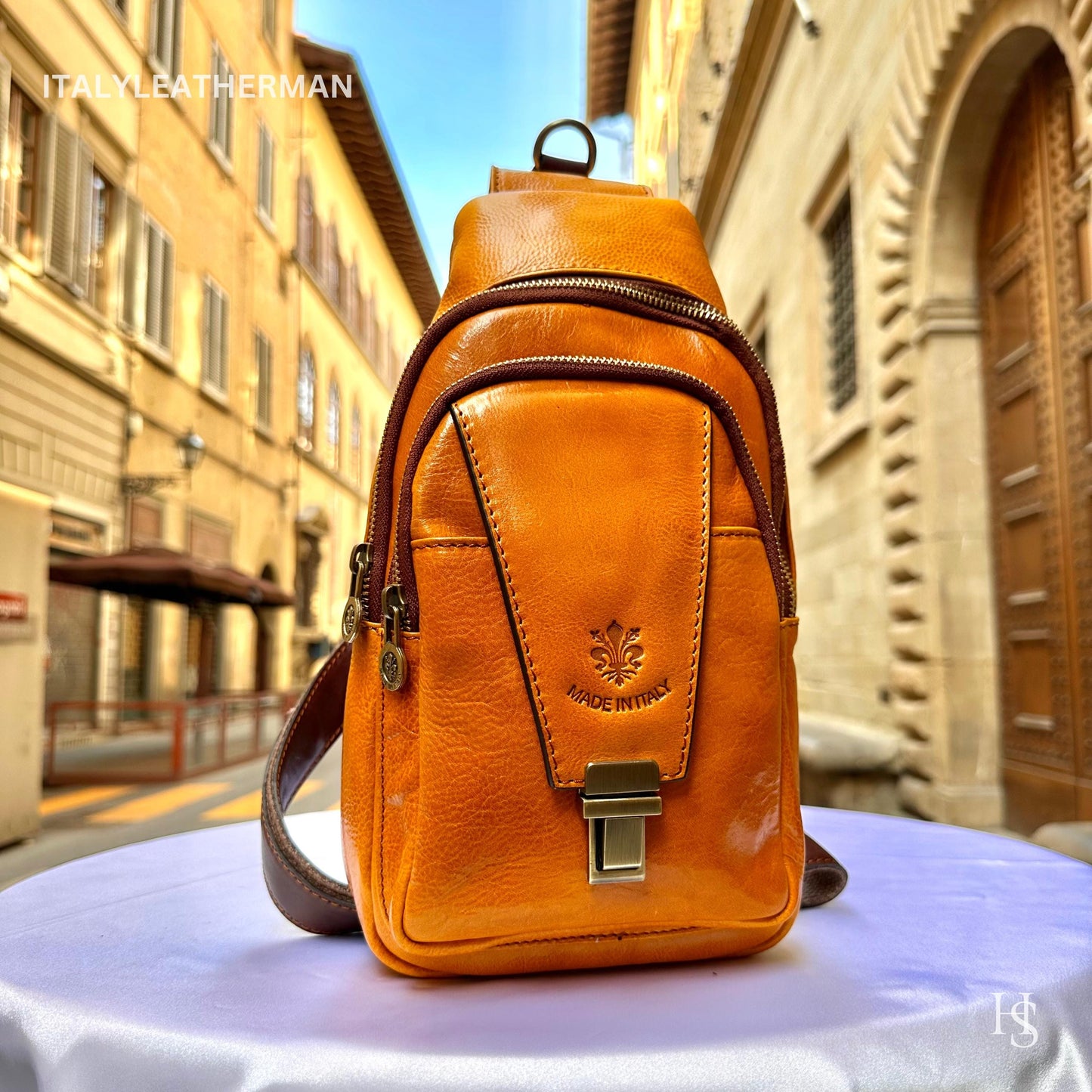 Italian Handmade Leather Sling Bag for Unisex Made In Italy from Florence | Waist Bag