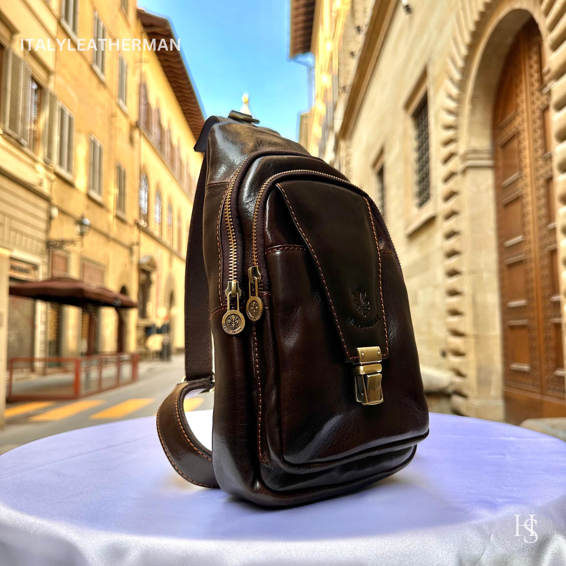 Italian Handmade Leather Sling Bag for Unisex Made In Italy from Florence | Waist Bag