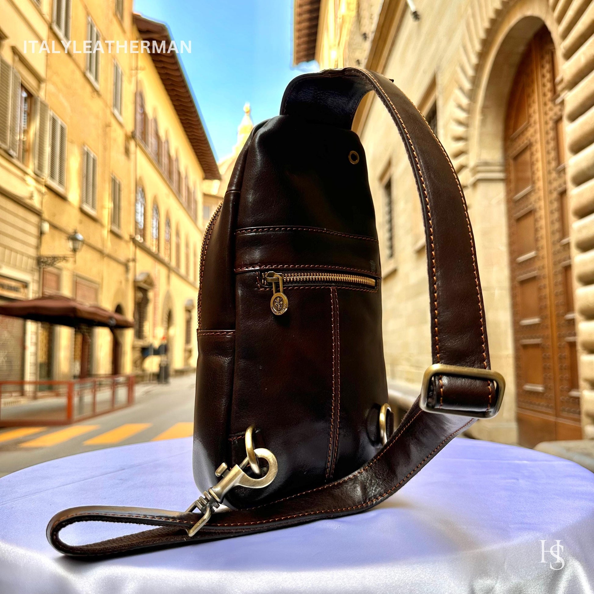 Italian Handmade Leather Sling Bag for Unisex Made In Italy from Florence | Waist Bag