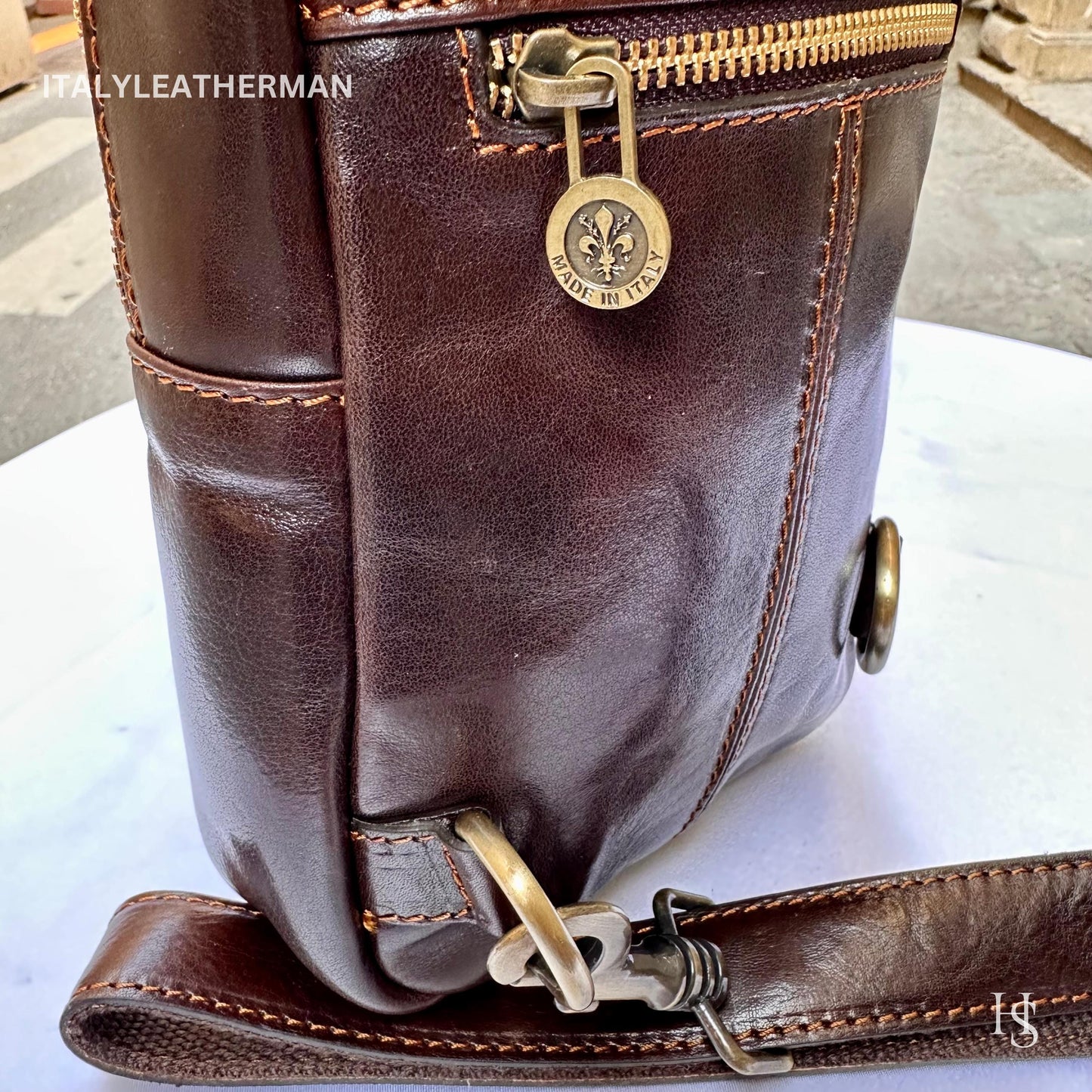 Italian Handmade Leather Sling Bag for Unisex Made In Italy from Florence | Waist Bag