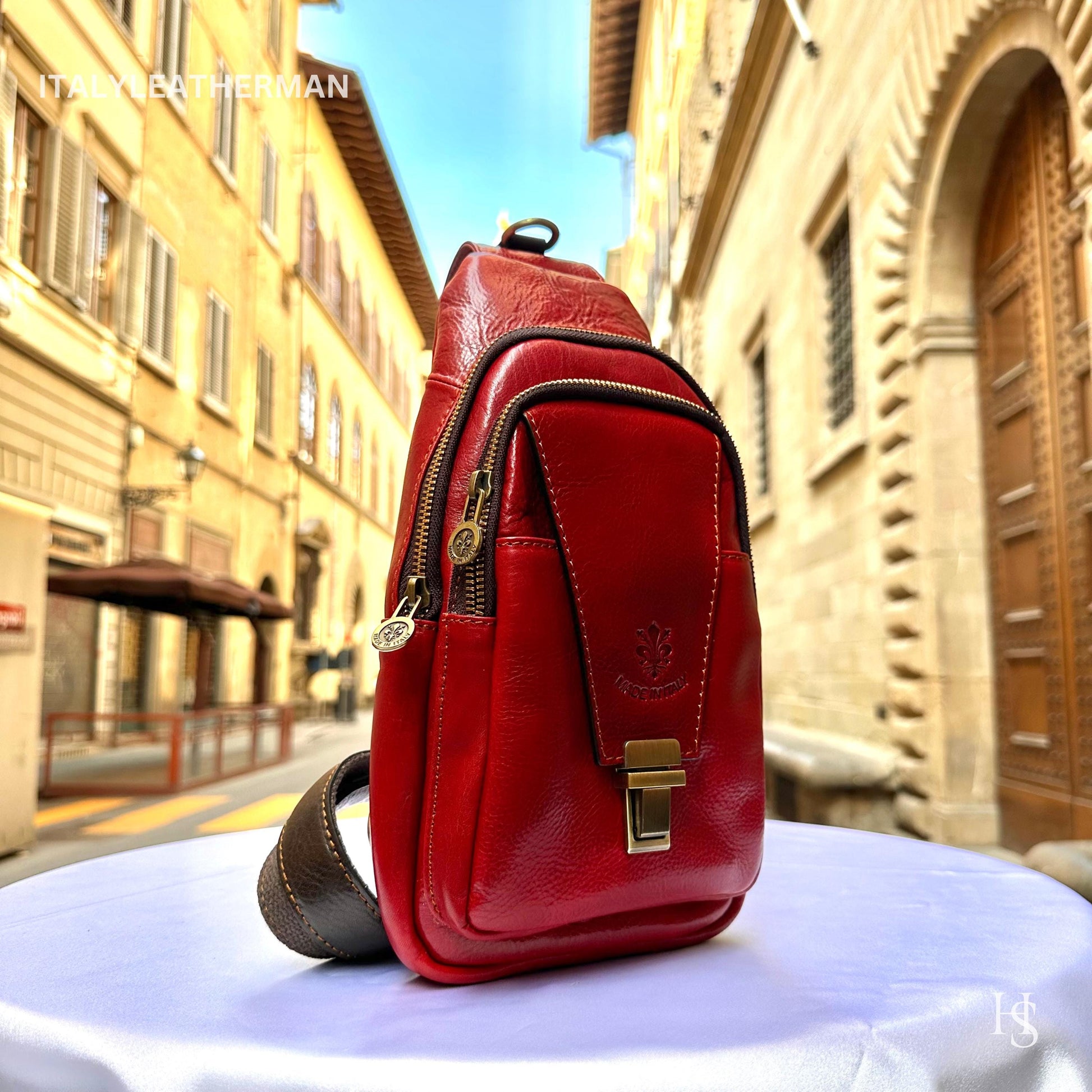 Italian Handmade Leather Sling Bag for Unisex Made In Italy from Florence | Waist Bag