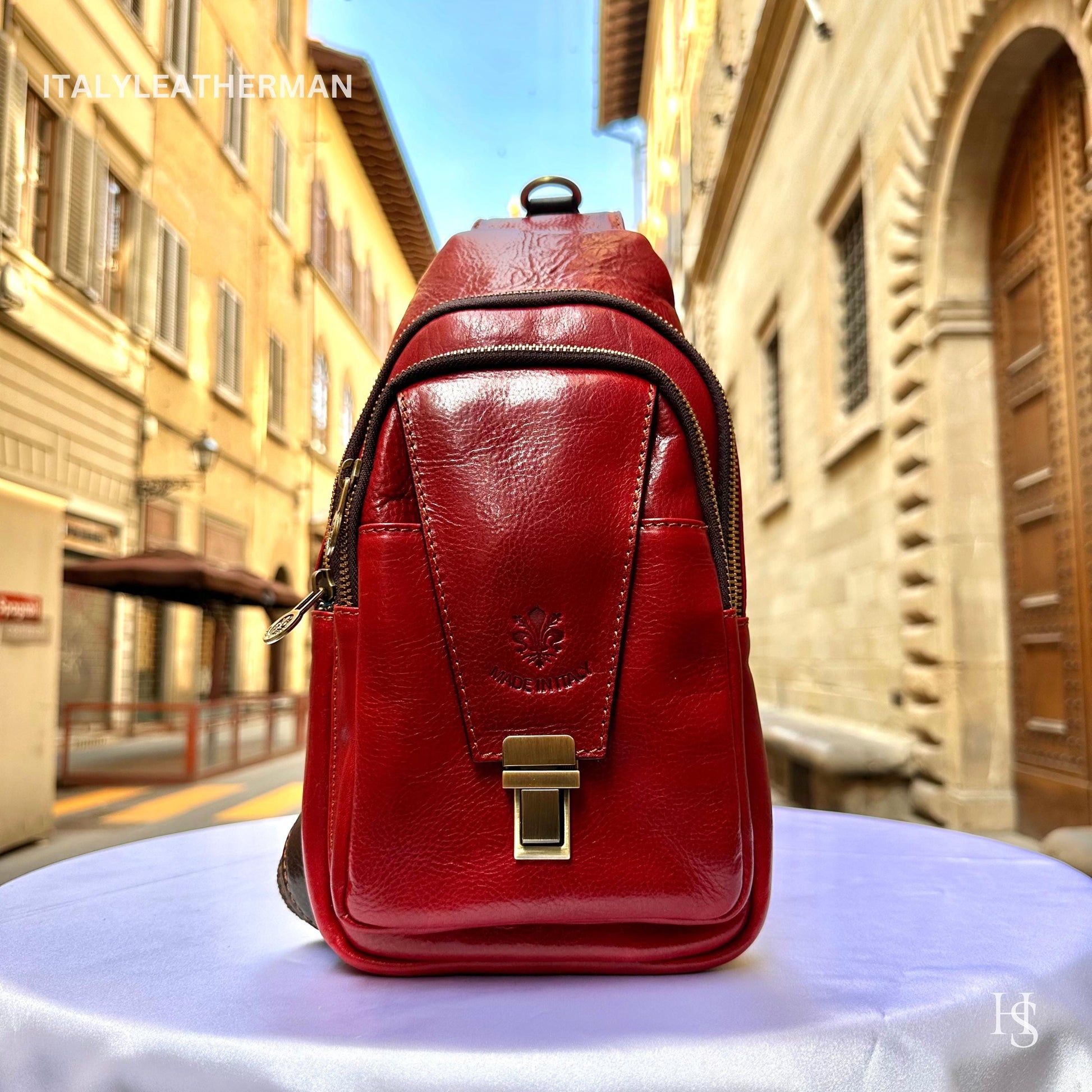 Italian Handmade Leather Sling Bag for Unisex Made In Italy from Florence | Waist Bag