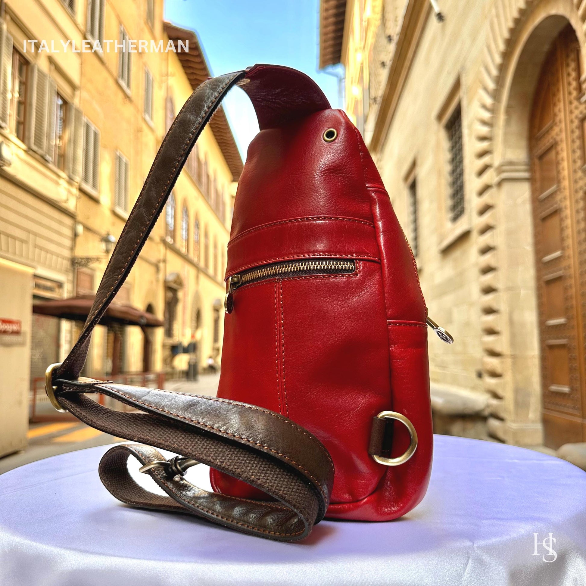 Italian Handmade Leather Sling Bag for Unisex Made In Italy from Florence | Waist Bag