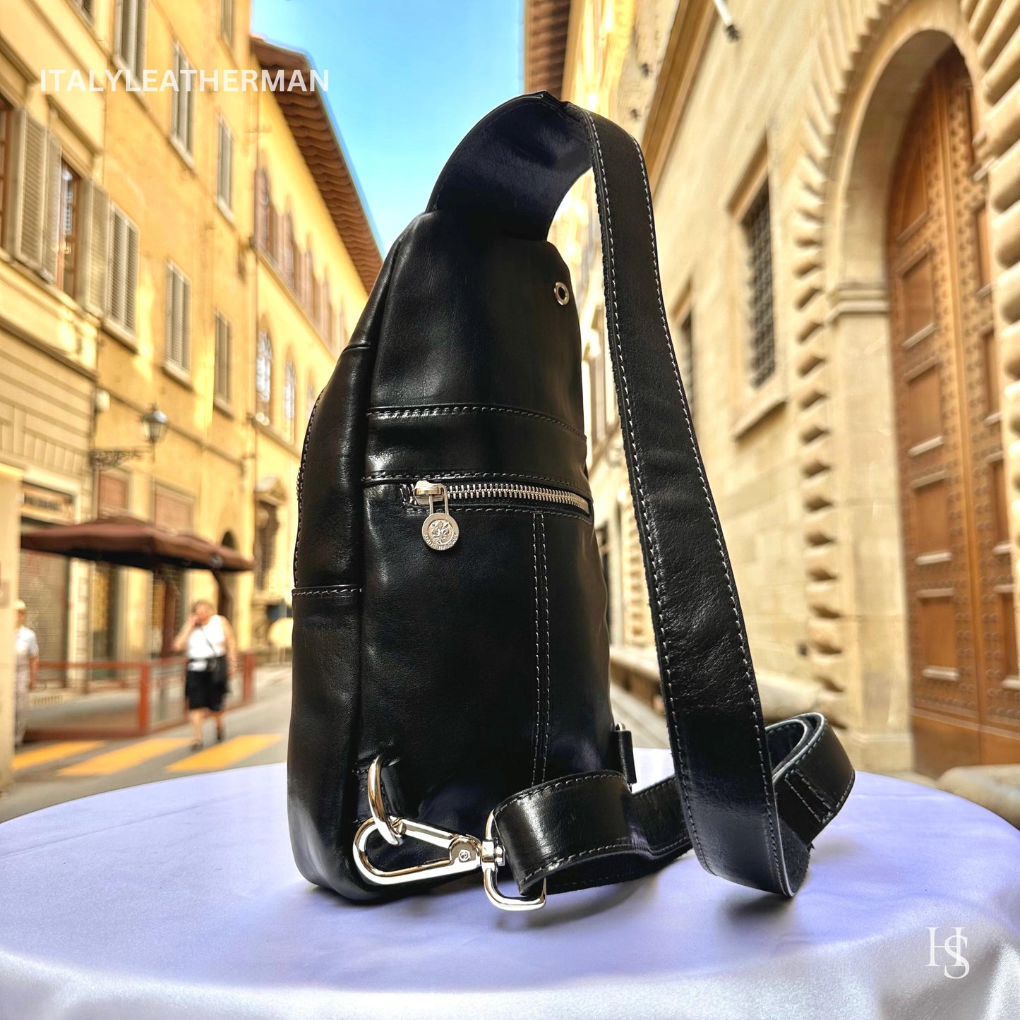Italian Handmade Leather Sling Bag for Unisex Made In Italy from Florence | Waist Bag