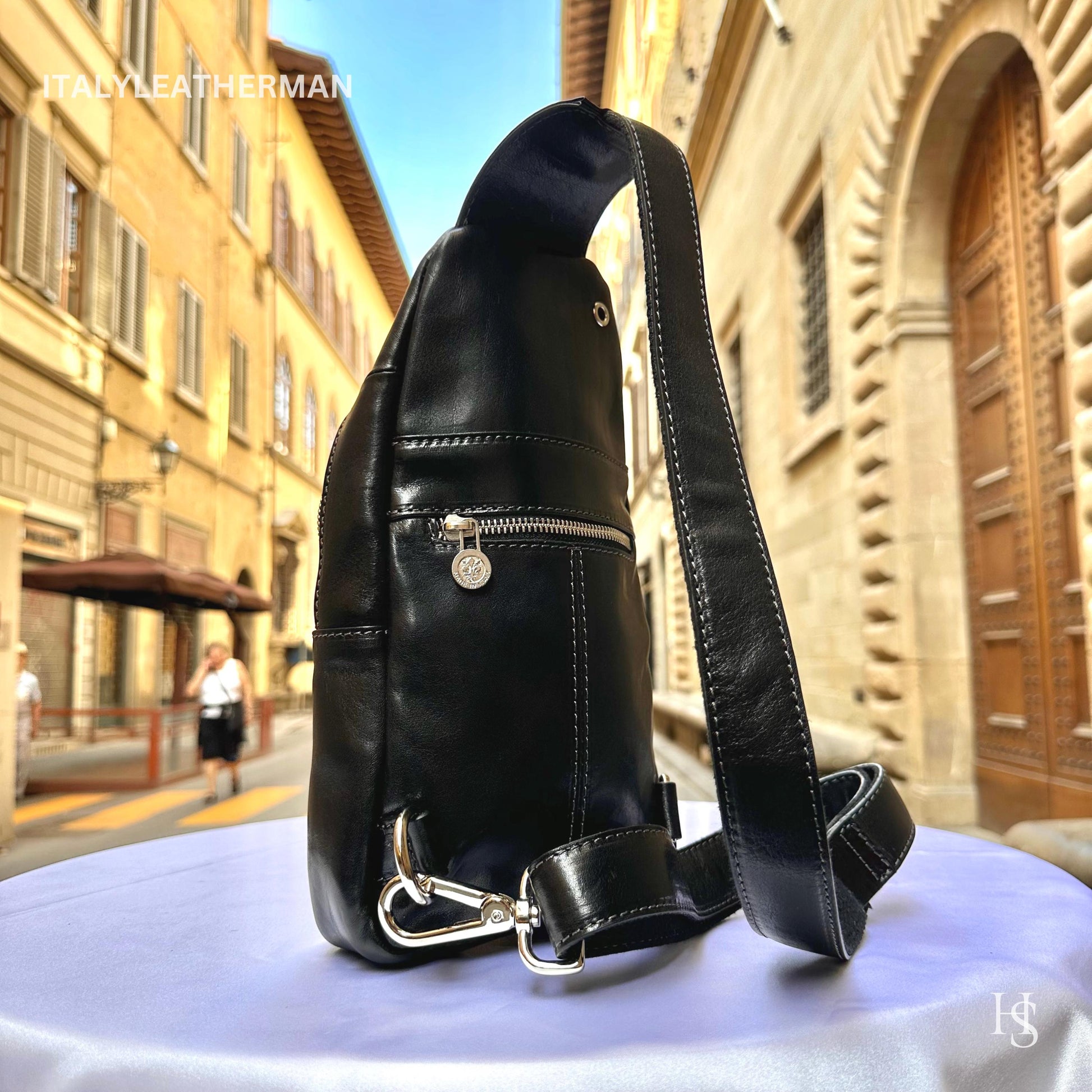 Italian Handmade Leather Sling Bag for Unisex Made In Italy from Florence | Waist Bag