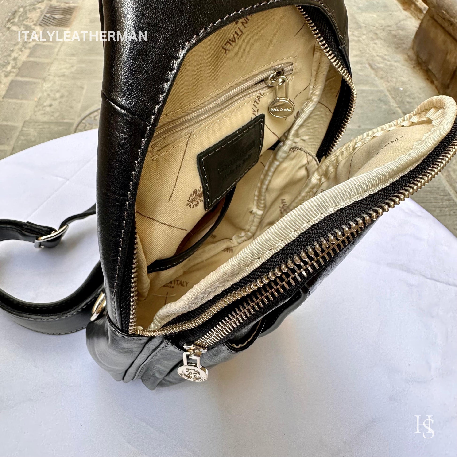 Italian Handmade Leather Sling Bag for Unisex Made In Italy from Florence | Waist Bag