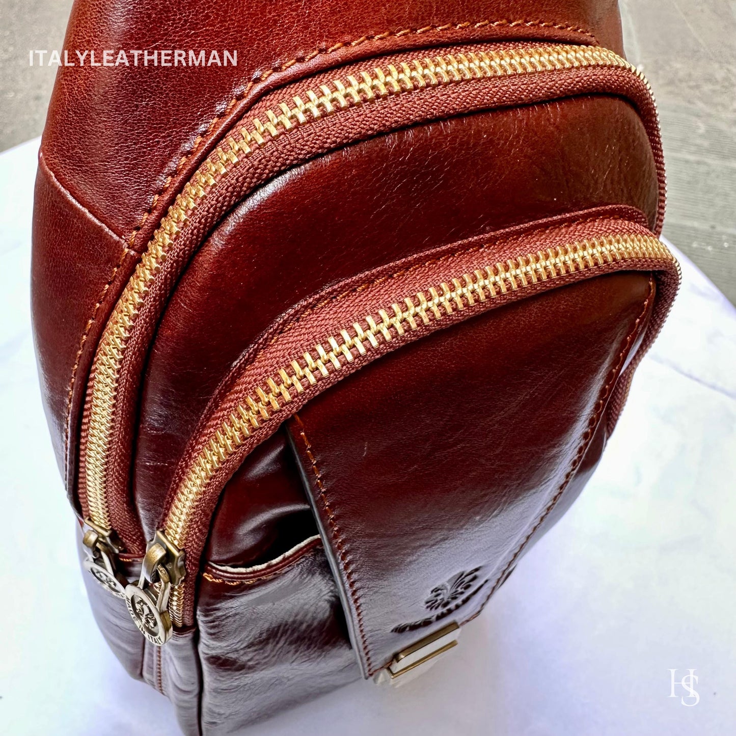 Italian Handmade Leather Sling Bag for Unisex Made In Italy from Florence | Waist Bag, perfect gift