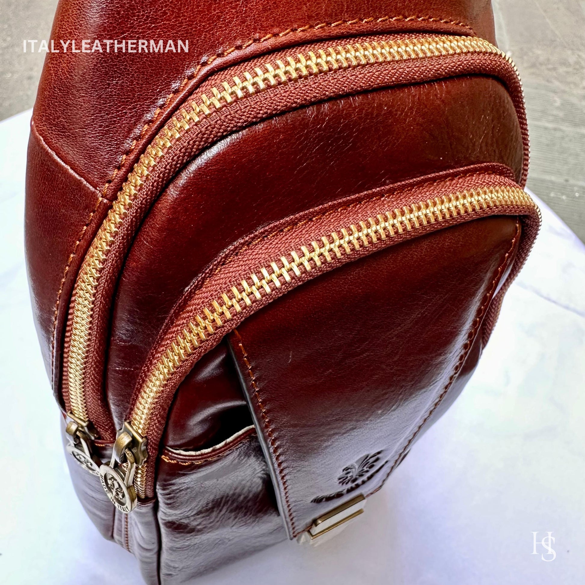Italian Handmade Leather Sling Bag for Unisex Made In Italy from Florence | Waist Bag, perfect gift