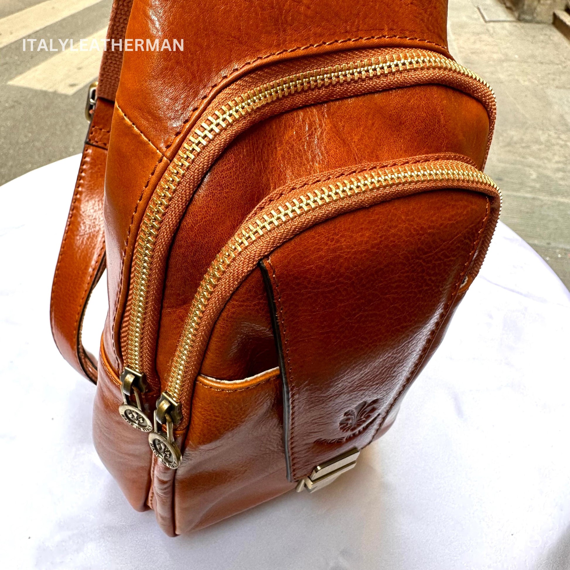 Italian Handmade Leather Sling Bag for Unisex Made In Italy from Florence | Waist Bag