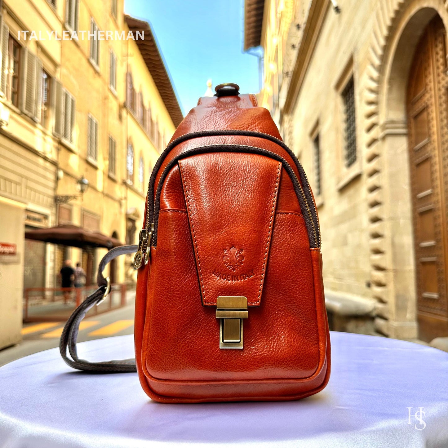Italian Handmade Leather Sling Bag for Unisex Made In Italy from Florence | Waist Bag,gifts for him