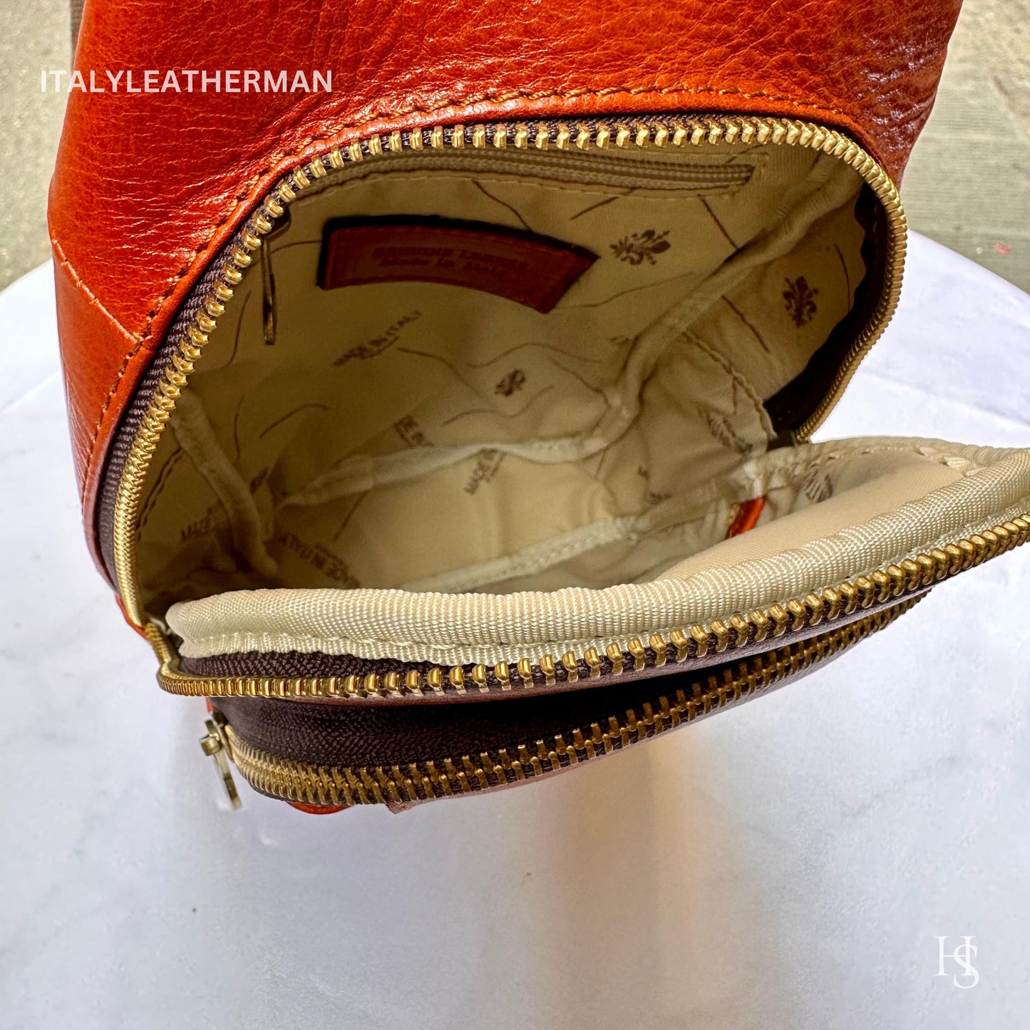 Italian Handmade Leather Sling Bag for Unisex Made In Italy from Florence | Waist Bag,gifts for him