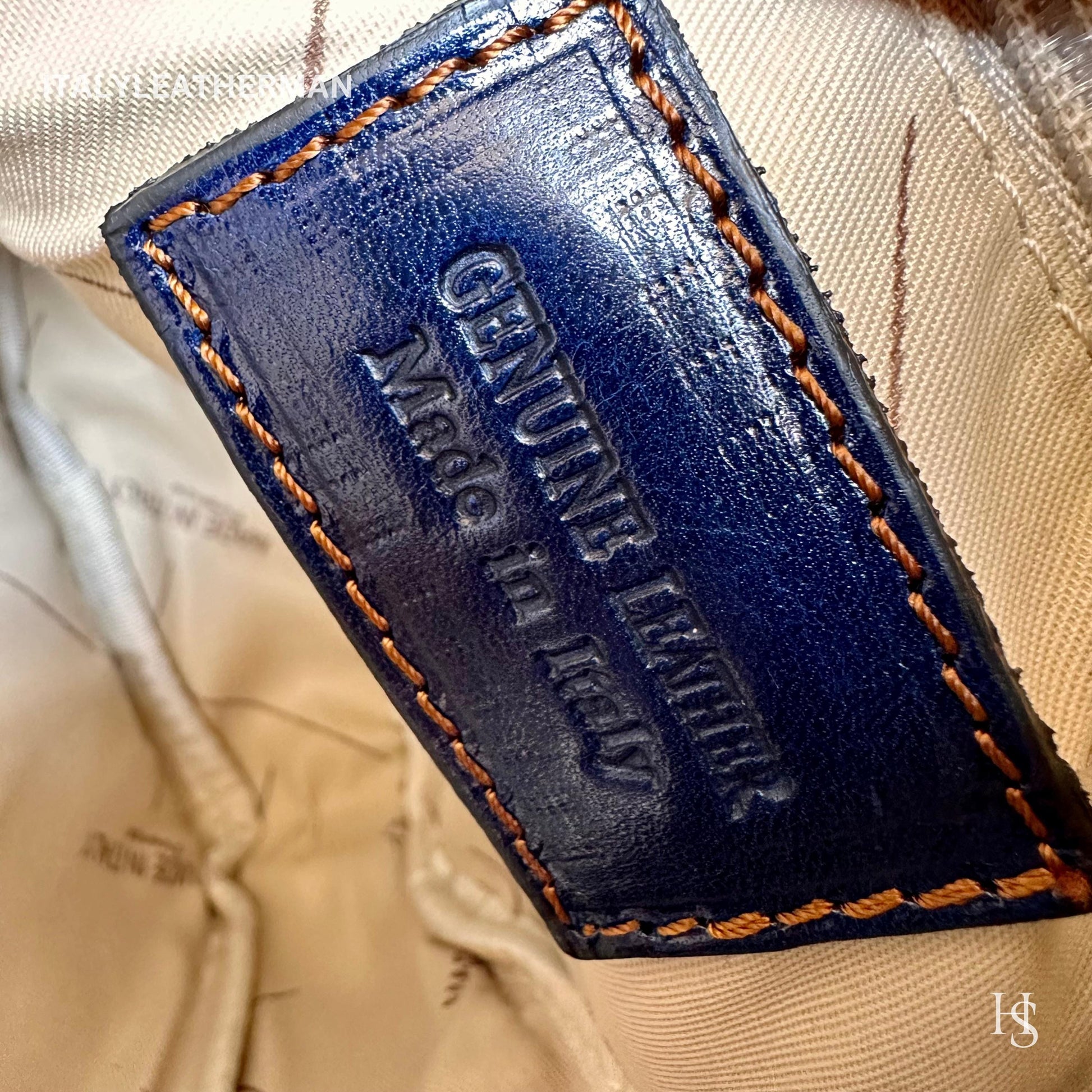 Italian Handmade Leather Sling Bag for Unisex Made In Italy from Florence | Waist Bag, Navy blue