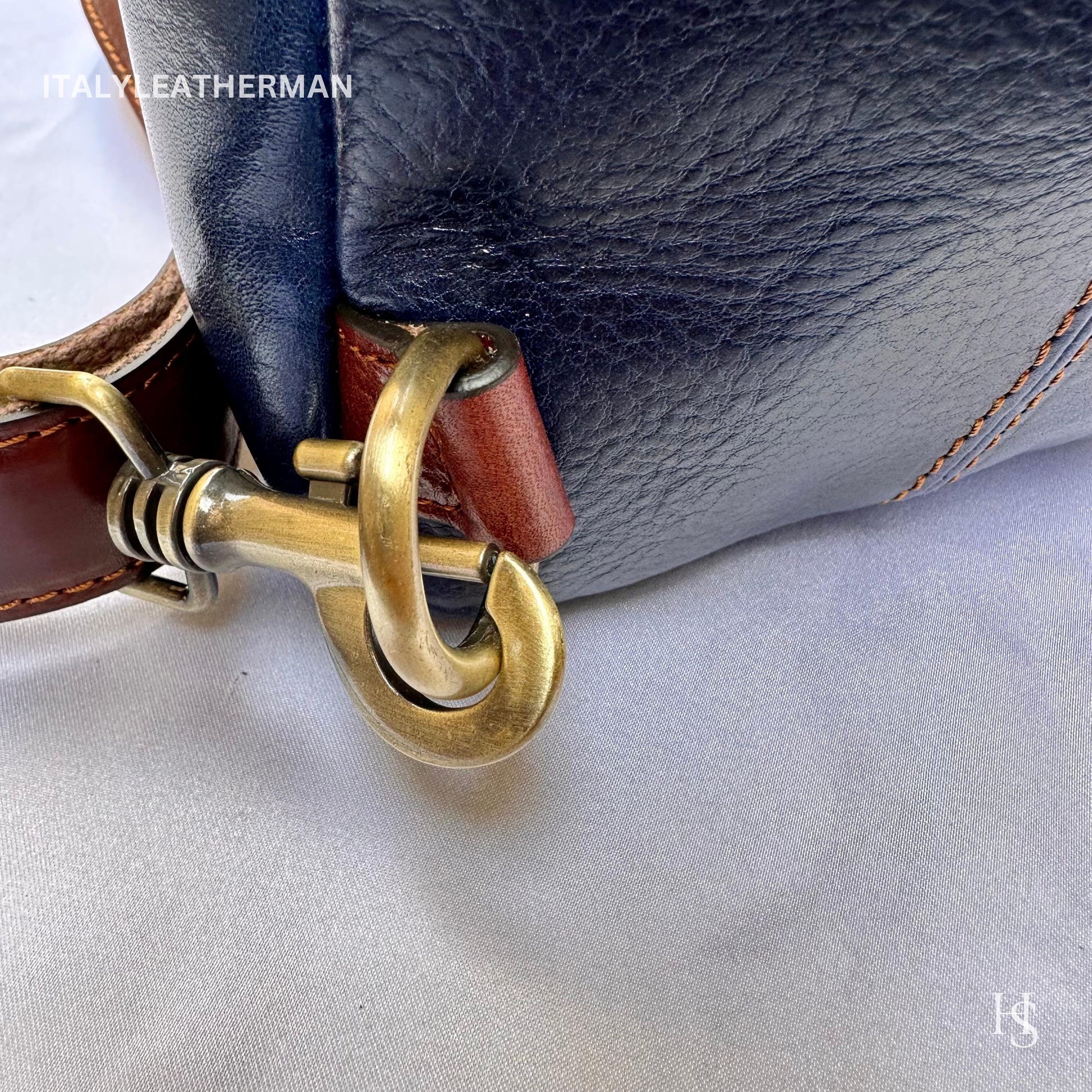 Italian Handmade Leather Sling Bag for Unisex Made In Italy from Florence | Waist Bag, Navy blue