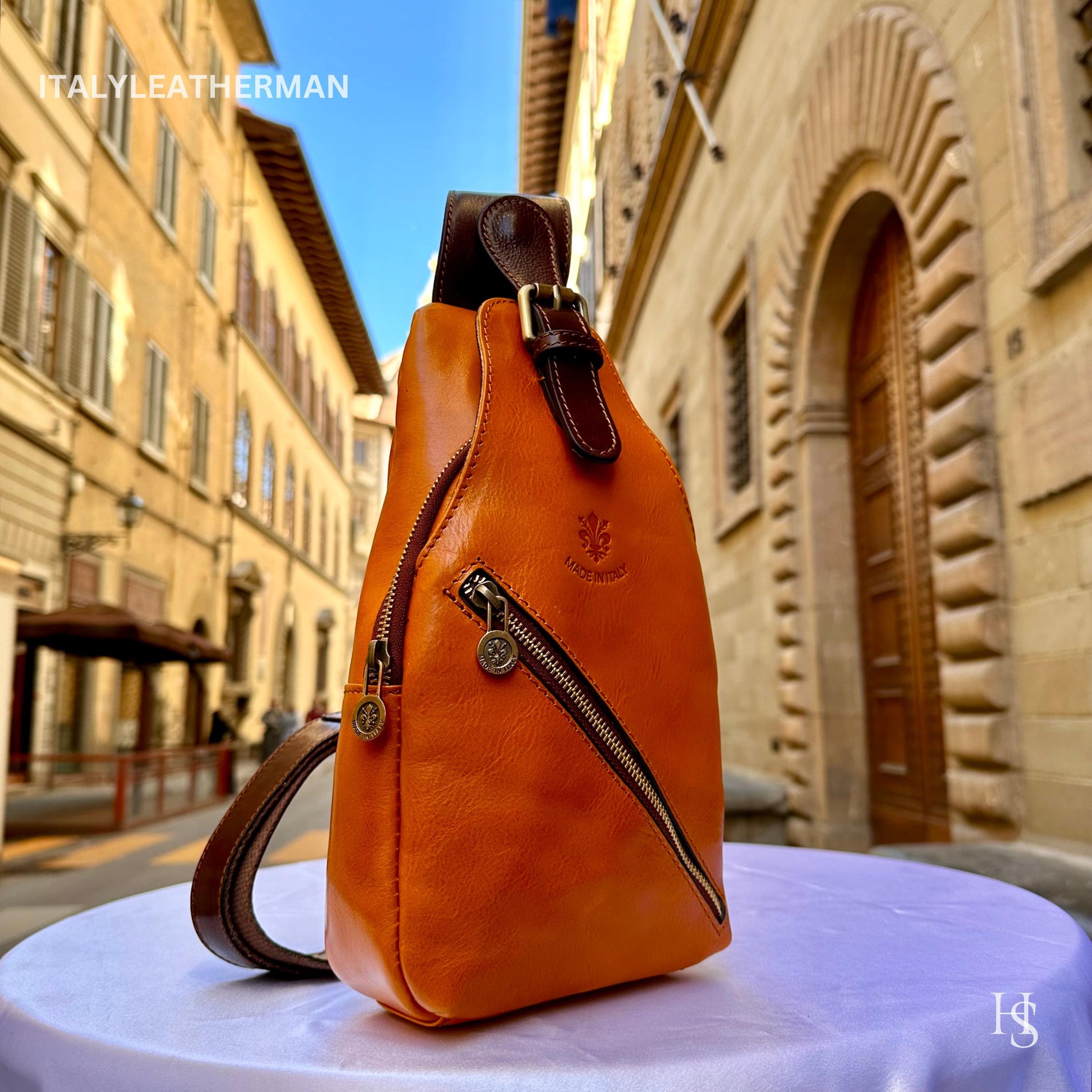 Italian Handmade Leather Sling Bags for Unisex, Crafted in Florence - Versatile Waist Bag and Leather Fanny Pack