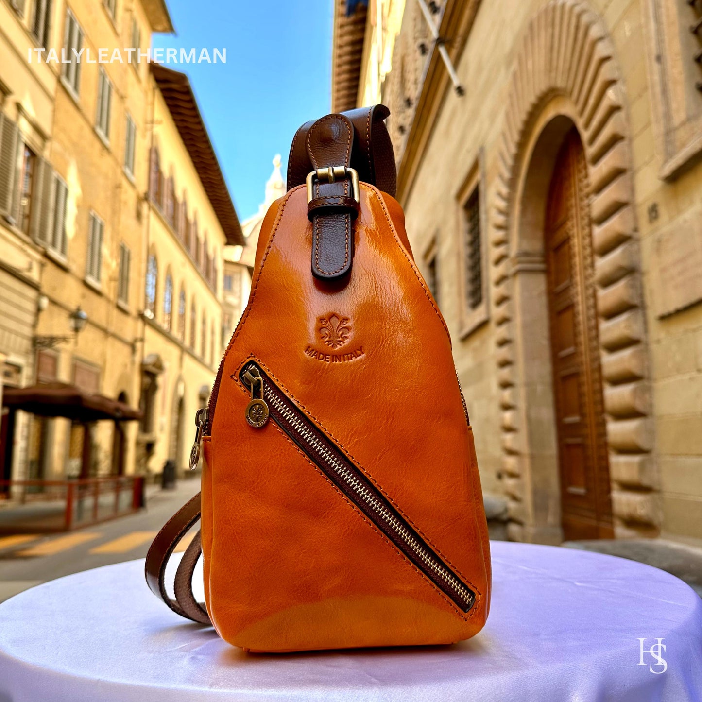 Italian Handmade Leather Sling Bags for Unisex, Crafted in Florence - Versatile Waist Bag and Leather Fanny Pack