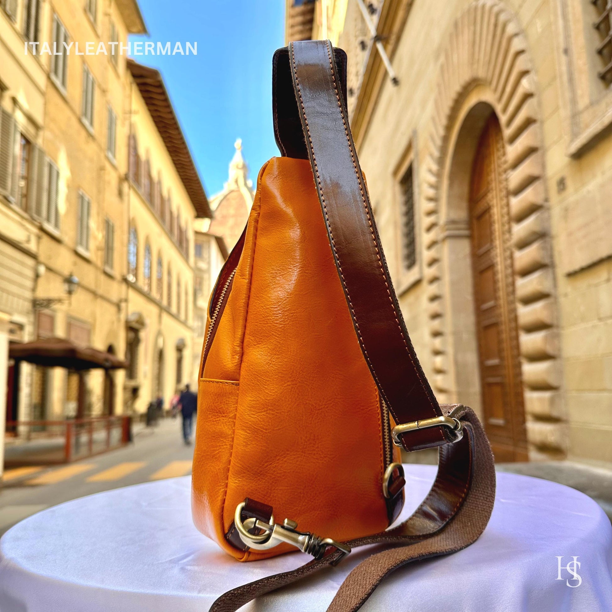 Italian Handmade Leather Sling Bags for Unisex, Crafted in Florence - Versatile Waist Bag and Leather Fanny Pack