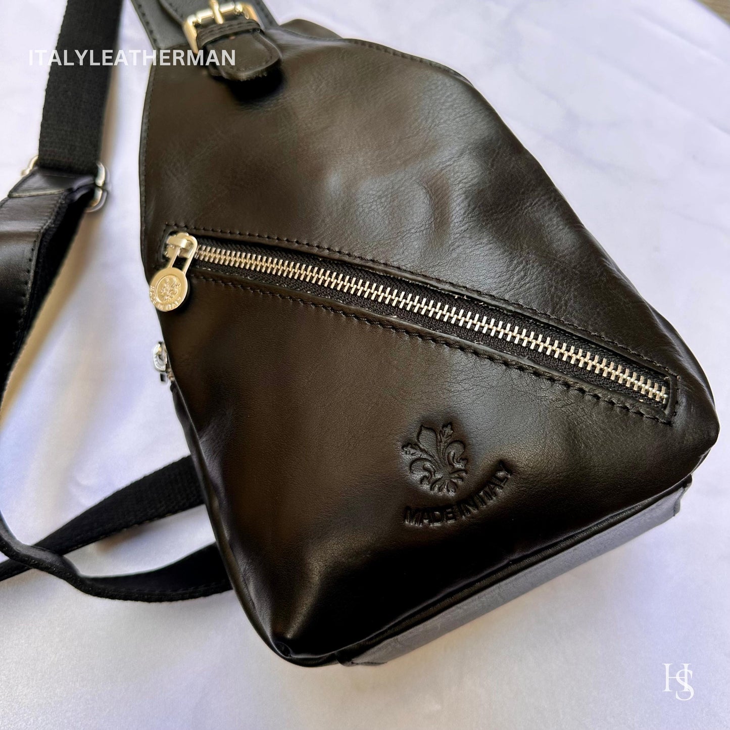 Italian Handmade Leather Sling Bags for Unisex, Crafted in Florence - Versatile Waist Bag and Leather Fanny Pack