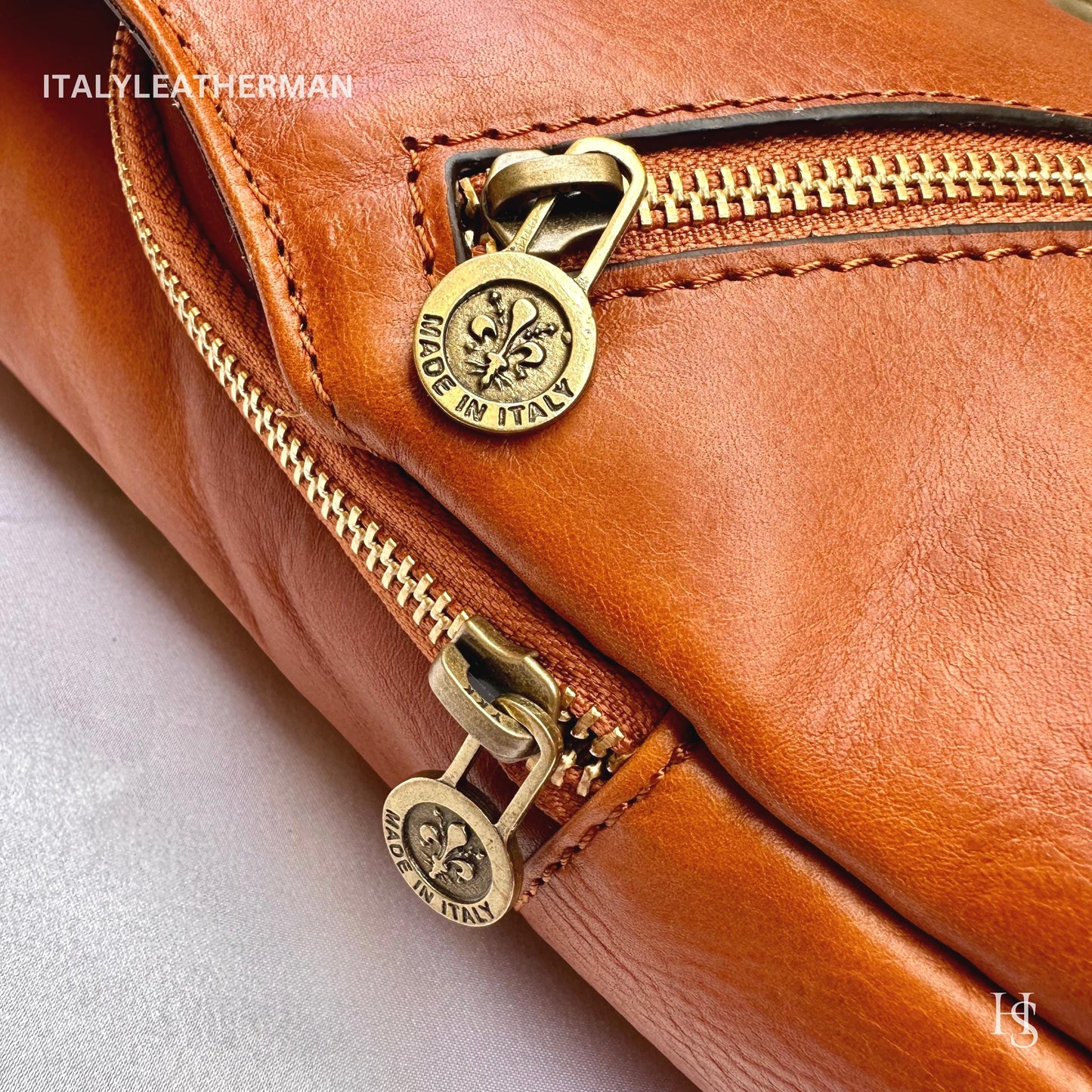 Italian Handmade Leather Sling Bags for Unisex – Cognac Color Waist Bag, Leather Fanny Pack, cognac bag
