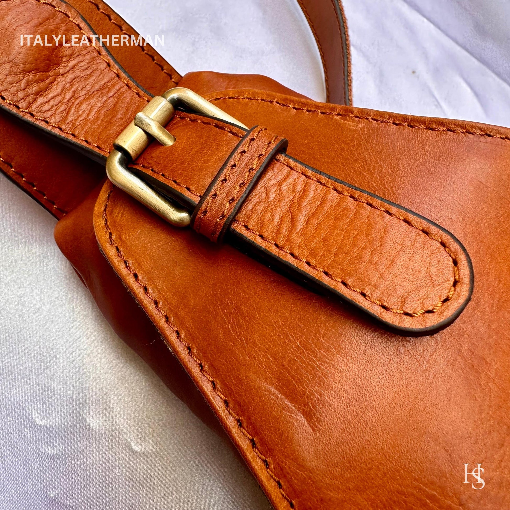 Italian Handmade Leather Sling Bags for Unisex – Cognac Color Waist Bag, Leather Fanny Pack, cognac bag
