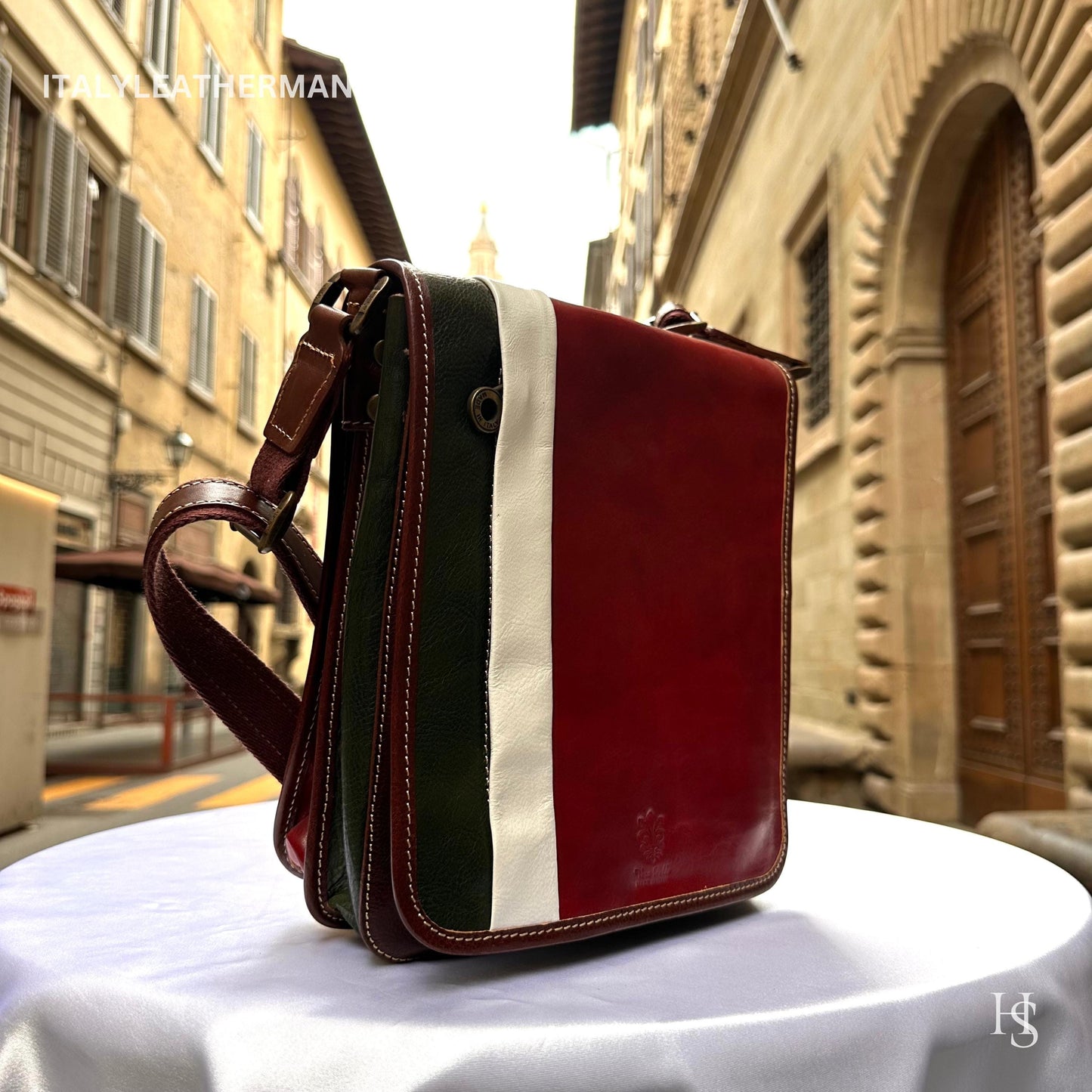 Italian Handmade Leather Crossbody Bags for Men Made In Italy from Florence || handmade leather bag, Italian flag