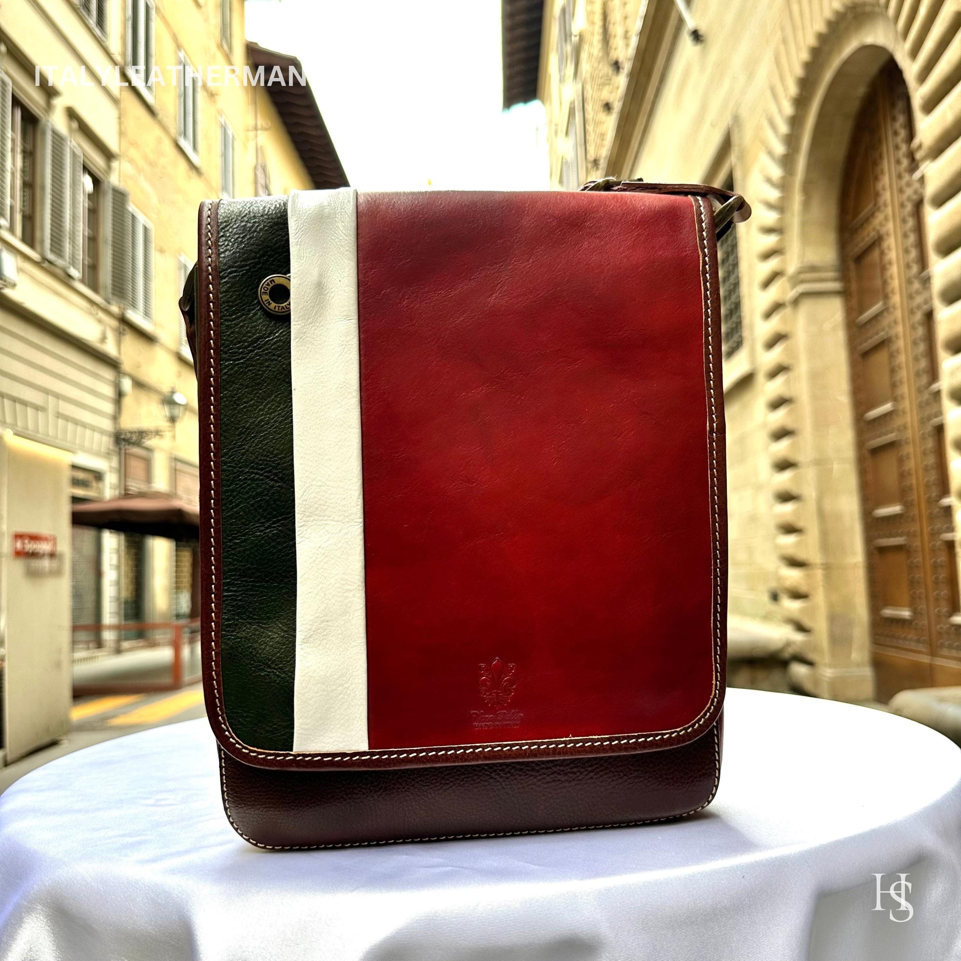 Italian Handmade Leather Crossbody Bags for Men Made In Italy from Florence || handmade leather bag, Italian flag