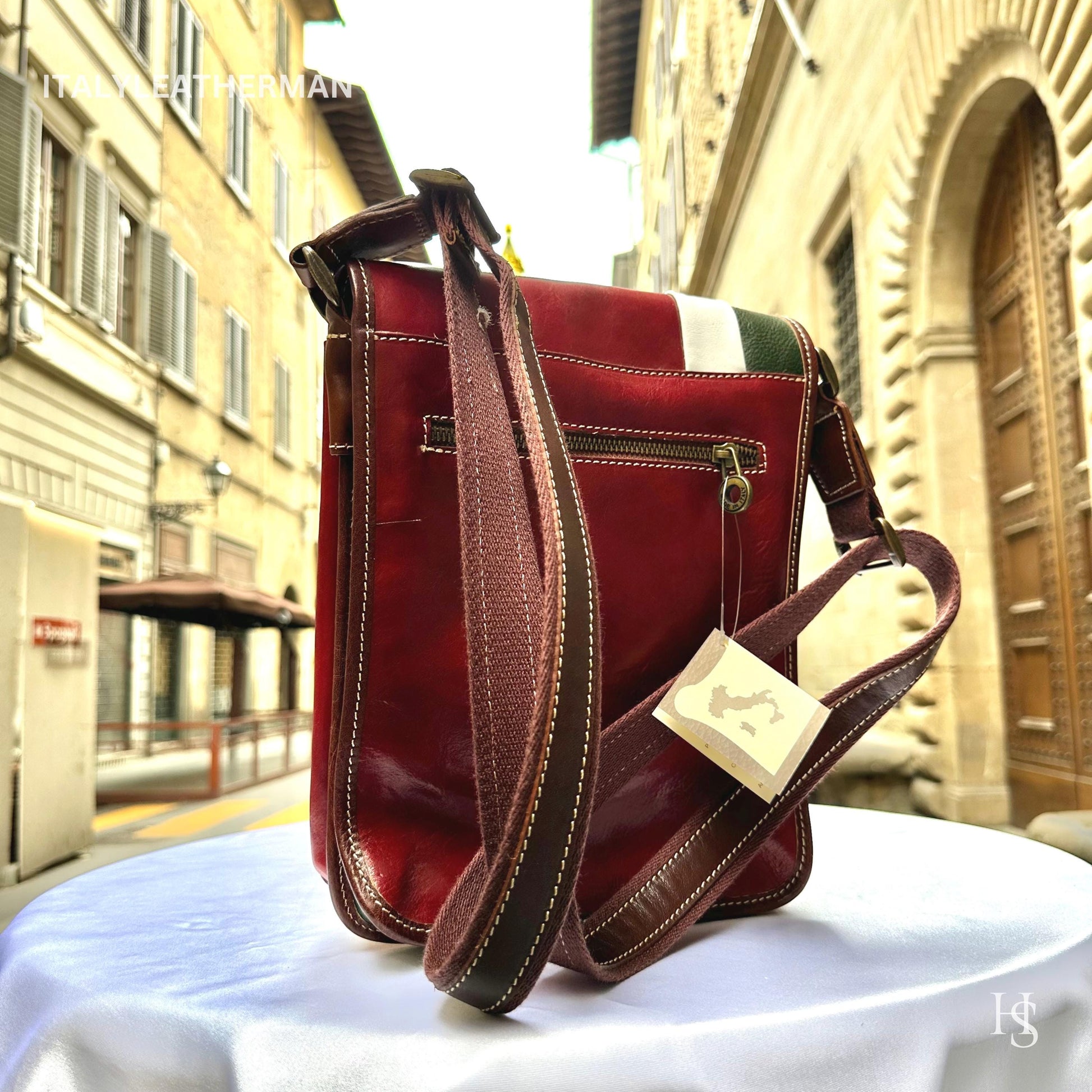 Italian Handmade Leather Crossbody Bags for Men Made In Italy from Florence || handmade leather bag, Italian flag