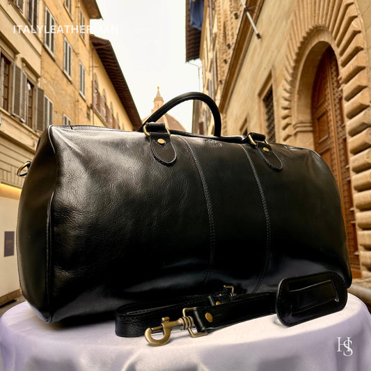 Italian Handmade Leather Travel Bags for Men | Elevate Your Style with Exquisite Craftsmanship made in Italy, Black travel bag