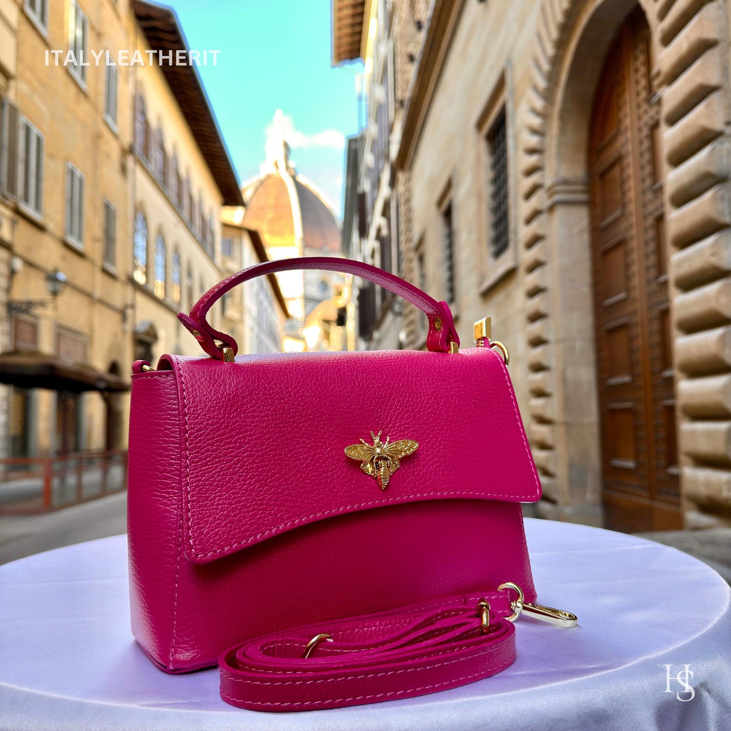 Italian Handmade Leather Bags for Women | Elegant Leather Tote from Florence with Bee-Shaped Accessory Clasp Closure