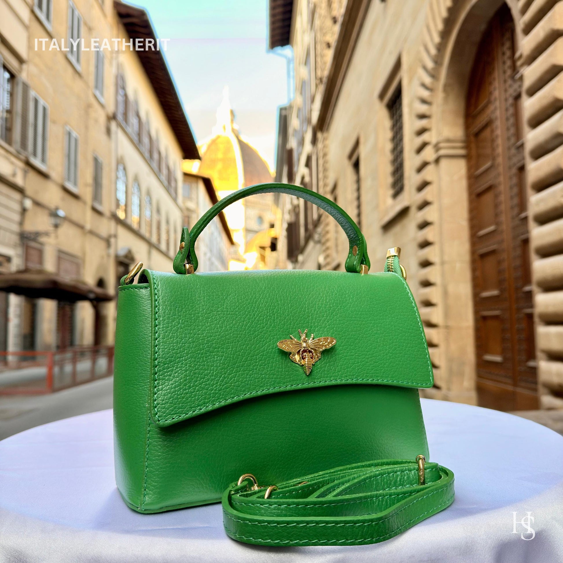 Italian Handmade Leather Bags for Women | Elegant Leather Tote from Florence with Bee-Shaped Accessory Clasp Closure