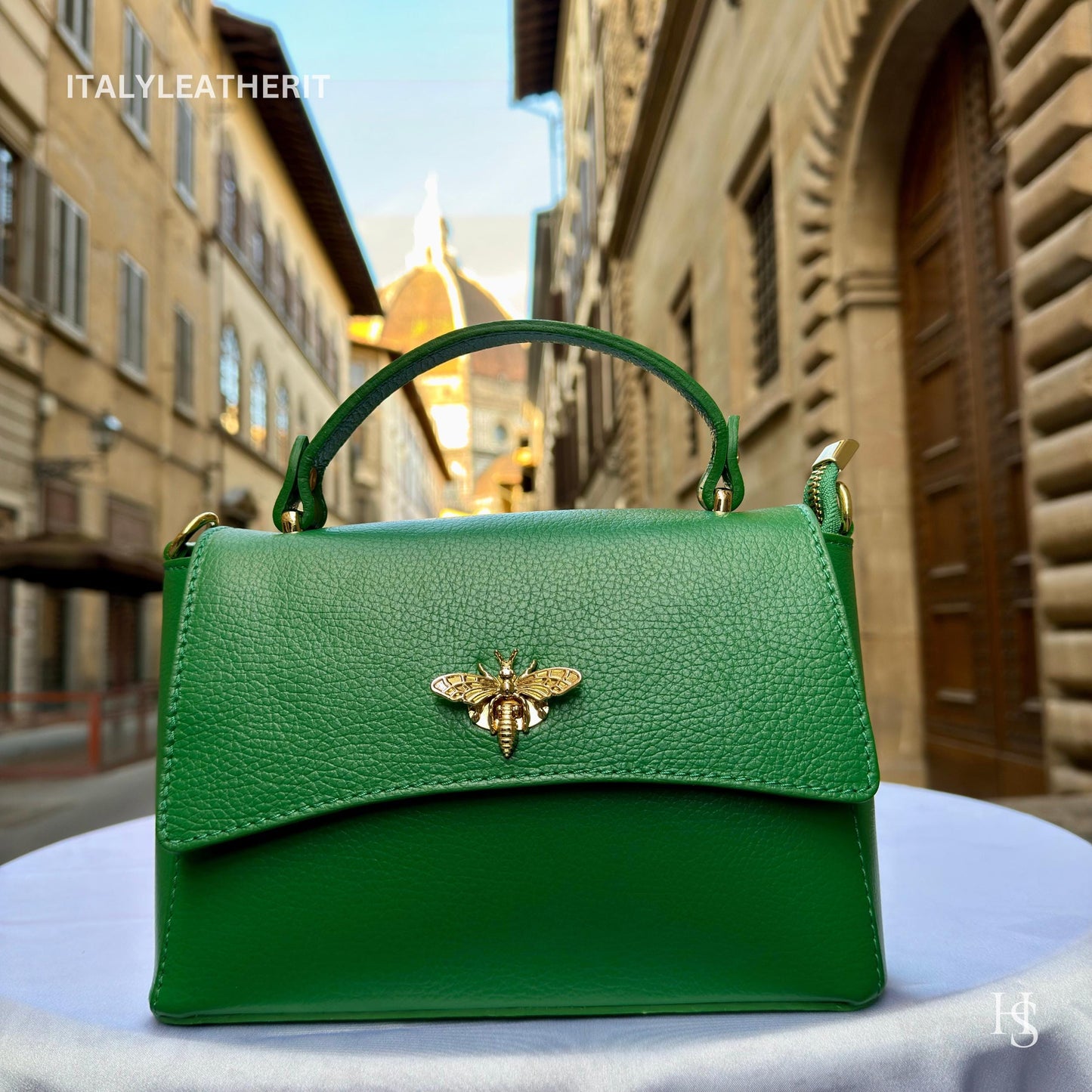 Italian Handmade Leather Bags for Women | Elegant Leather Tote from Florence with Bee-Shaped Accessory Clasp Closure