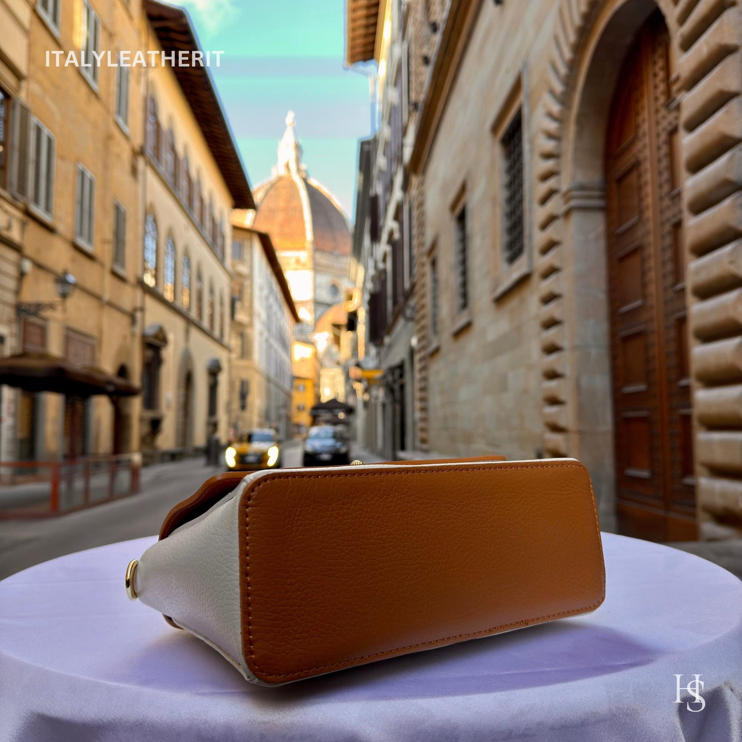 Italian Handmade Leather Bags for Women | Elegant Leather Tote from Florence with Bee-Shaped Accessory Clasp Closure