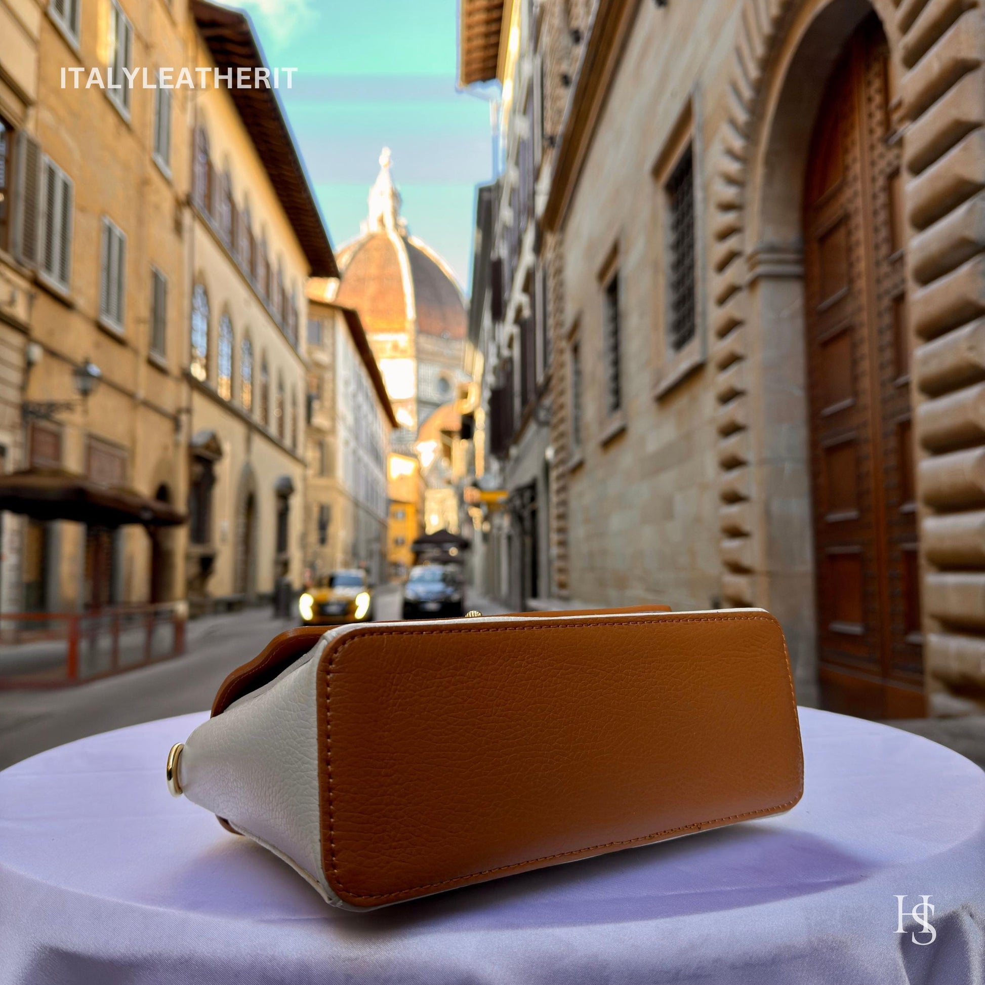 Italian Handmade Leather Bags for Women | Elegant Leather Tote from Florence with Bee-Shaped Accessory Clasp Closure