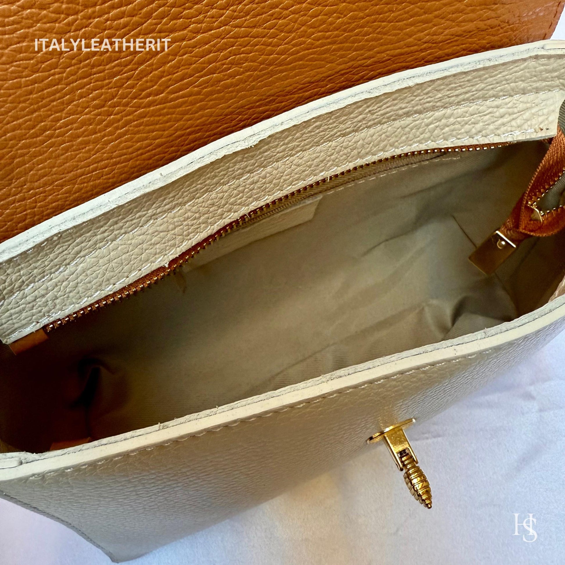 Italian Handmade Leather Bags for Women | Elegant Leather Tote from Florence with Bee-Shaped Accessory Clasp Closure