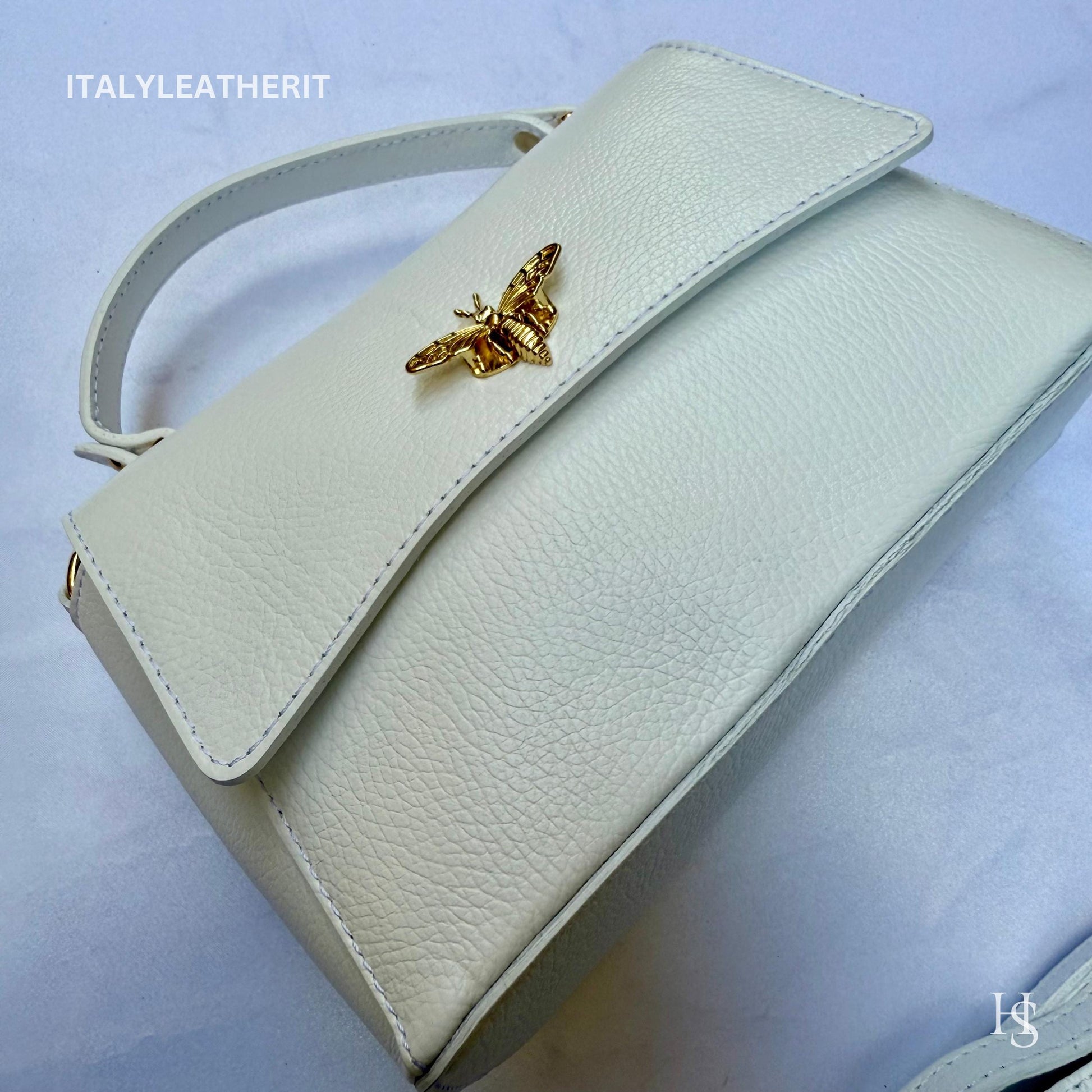 Italian Handmade Leather Bags for Women | Elegant Leather Tote from Florence with Bee-Shaped Accessory Clasp Closure