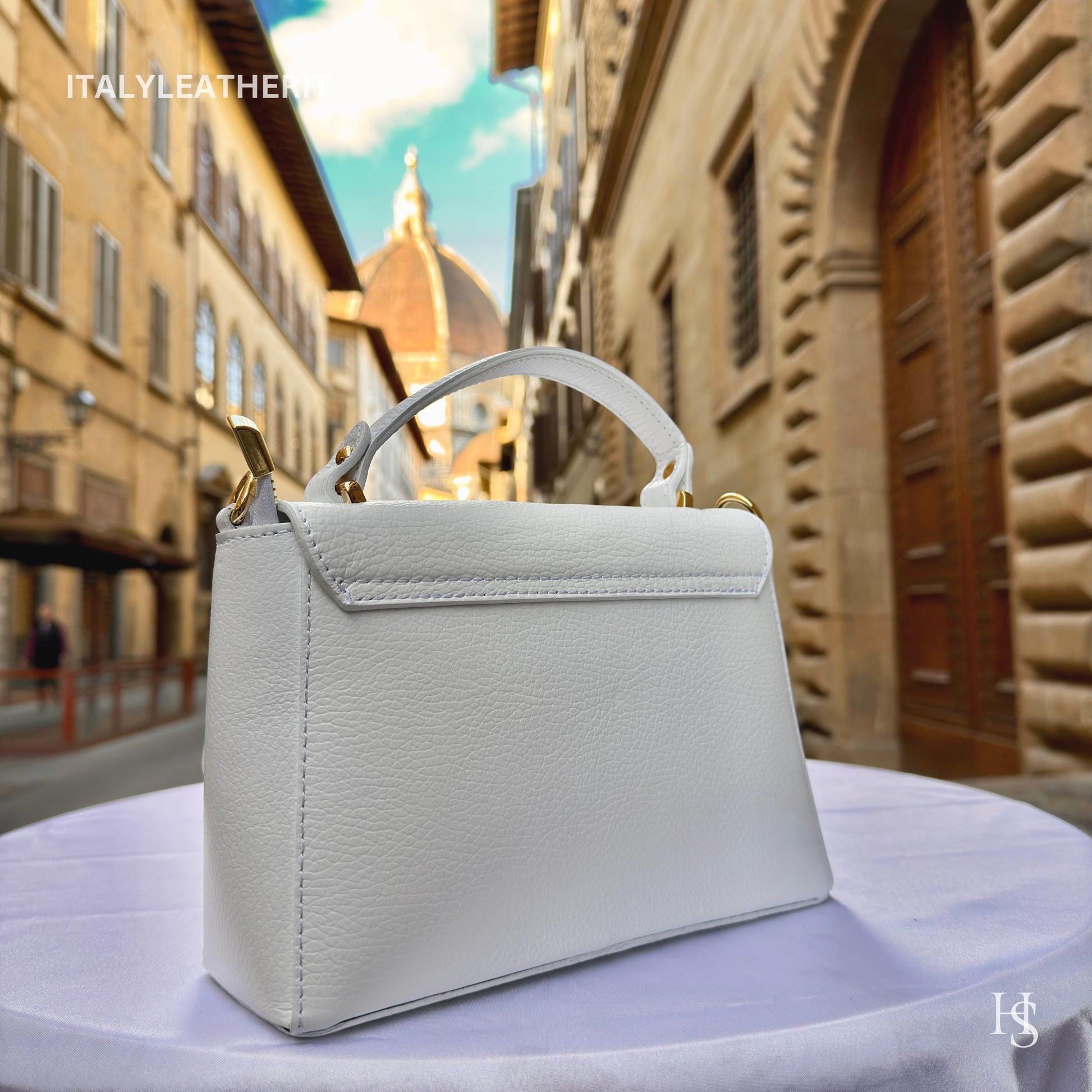 Italian Handmade Leather Bags for Women | Elegant Leather Tote from Florence with Bee-Shaped Accessory Clasp Closure