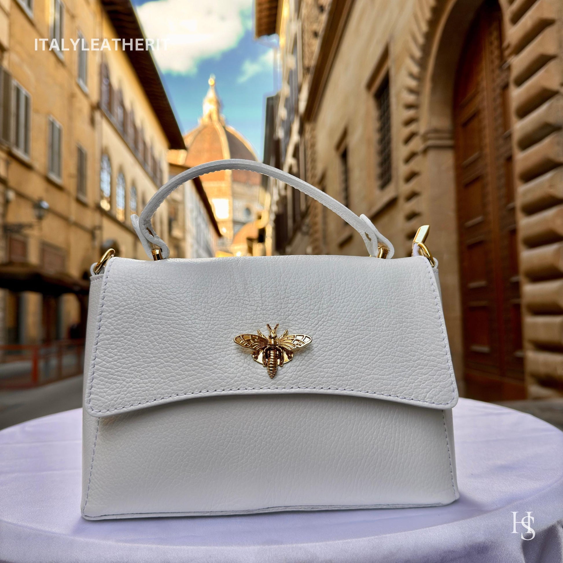 Italian Handmade Leather Bags for Women | Elegant Leather Tote from Florence with Bee-Shaped Accessory Clasp Closure