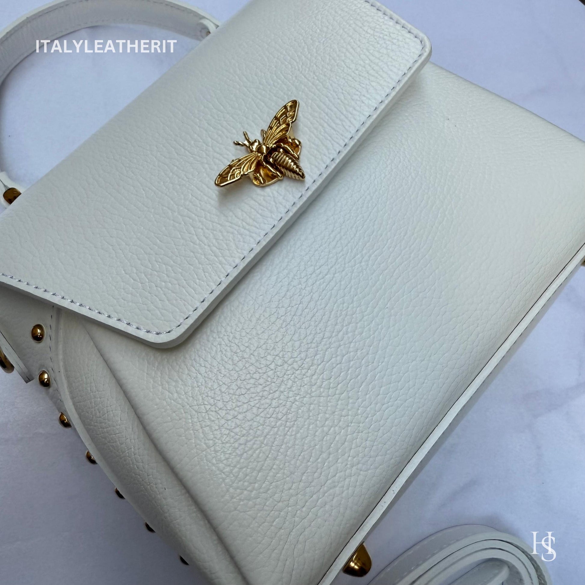 Italian Handmade Leather Bags For Women l l Elegant Leather Tote From Florence with bee-shaped lobster clasp closure