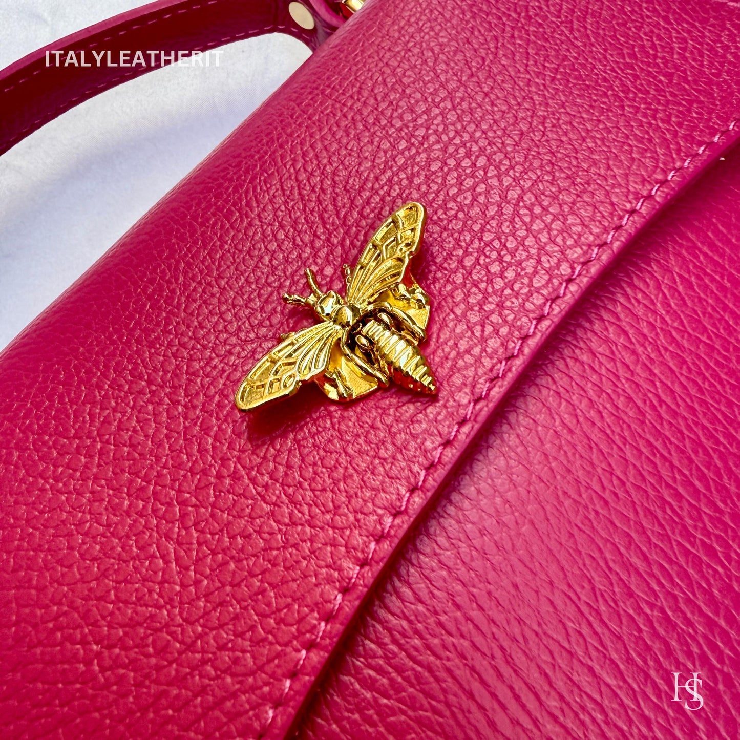 Italian Handmade Leather Bags for Women | Elegant Leather Tote from Florence with Bee-Shaped Accessory Clasp Closure