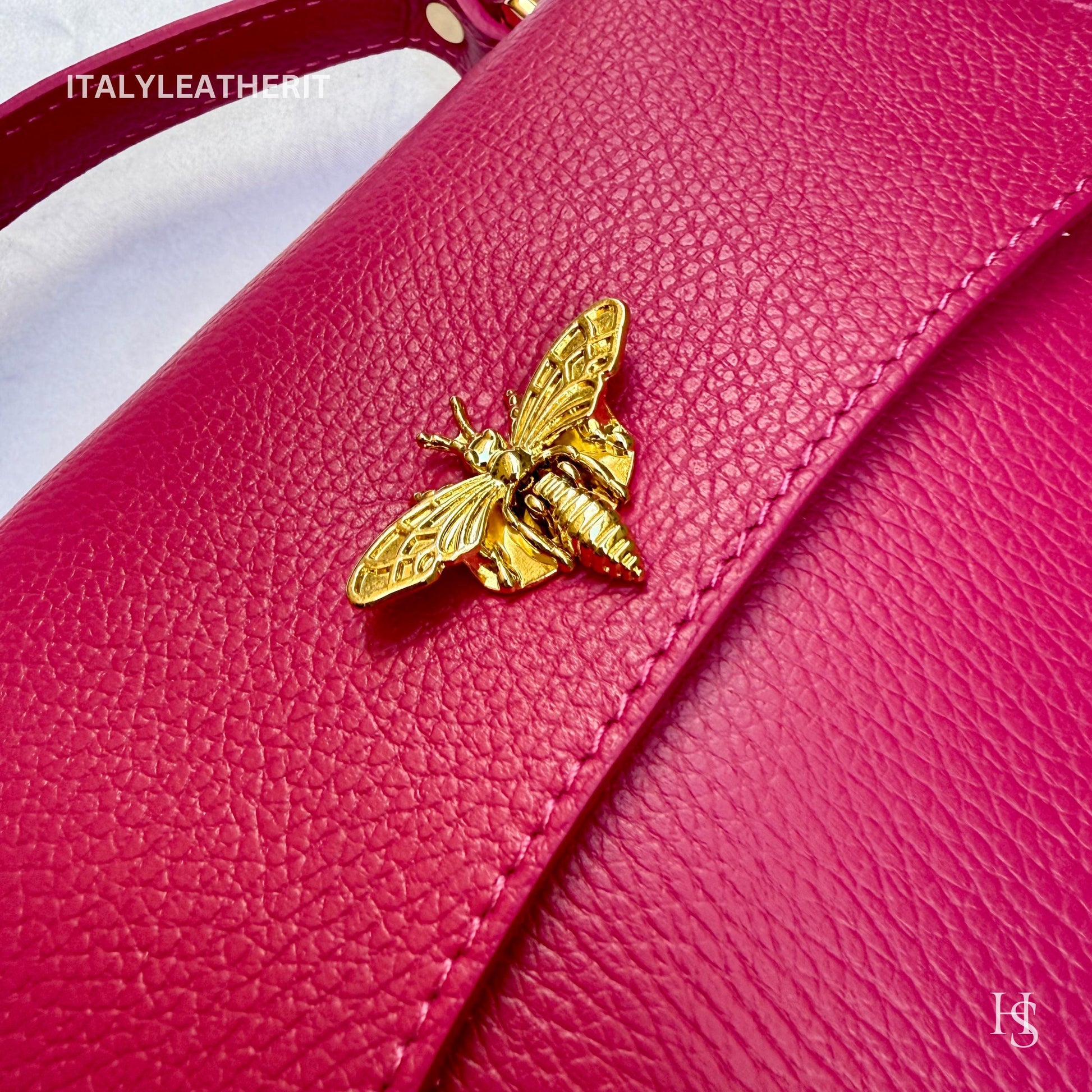 Italian Handmade Leather Bags for Women | Elegant Leather Tote from Florence with Bee-Shaped Accessory Clasp Closure