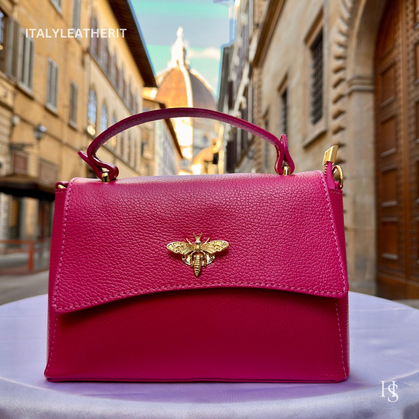 Italian Handmade Leather Bags for Women | Elegant Leather Tote from Florence with Bee-Shaped Accessory Clasp Closure