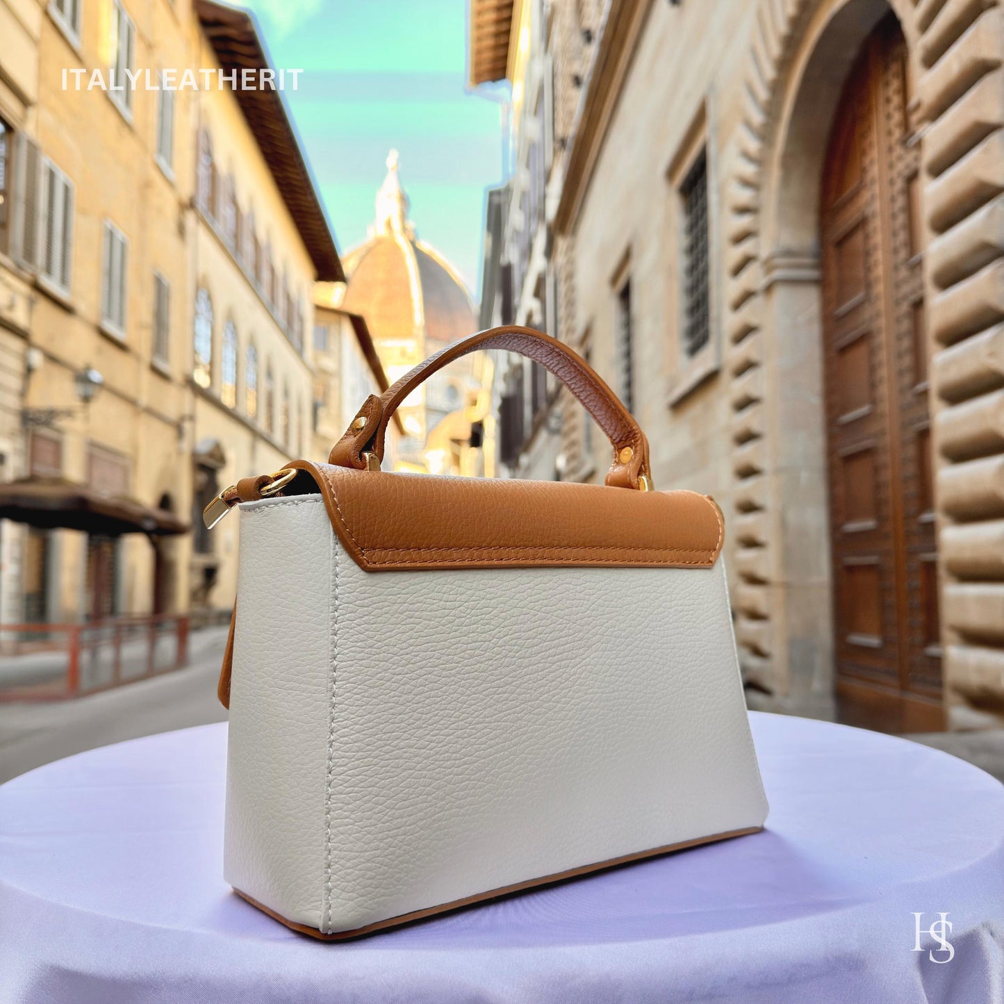 Italian Handmade Leather Bags for Women | Elegant Leather Tote from Florence with Bee-Shaped Accessory Clasp Closure