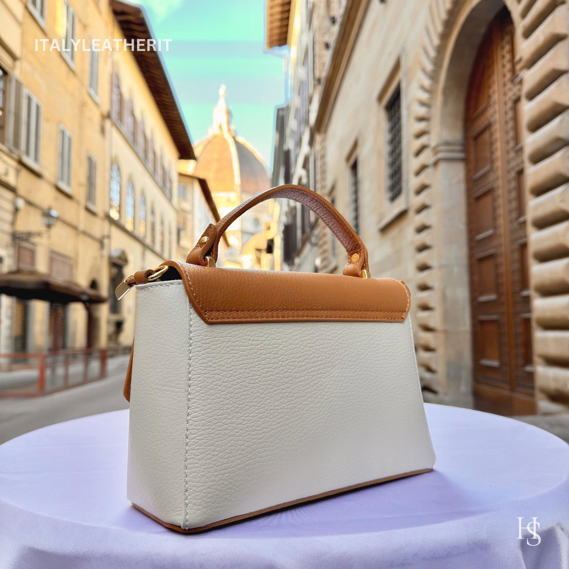 Italian Handmade Leather Bags for Women | Elegant Leather Tote from Florence with Bee-Shaped Accessory Clasp Closure