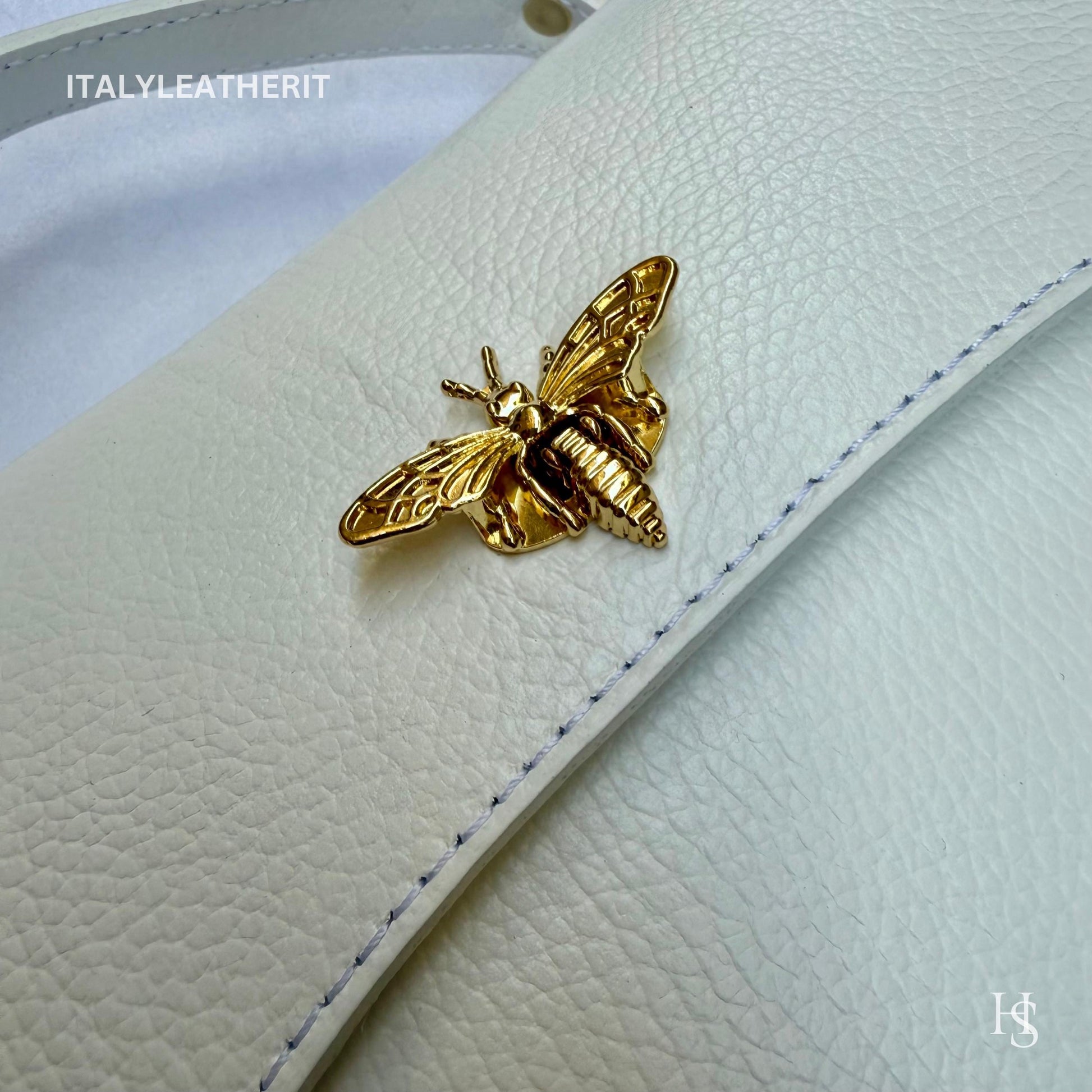 Italian Handmade Leather Bags for Women | Elegant Leather Tote from Florence with Bee-Shaped Accessory Clasp Closure