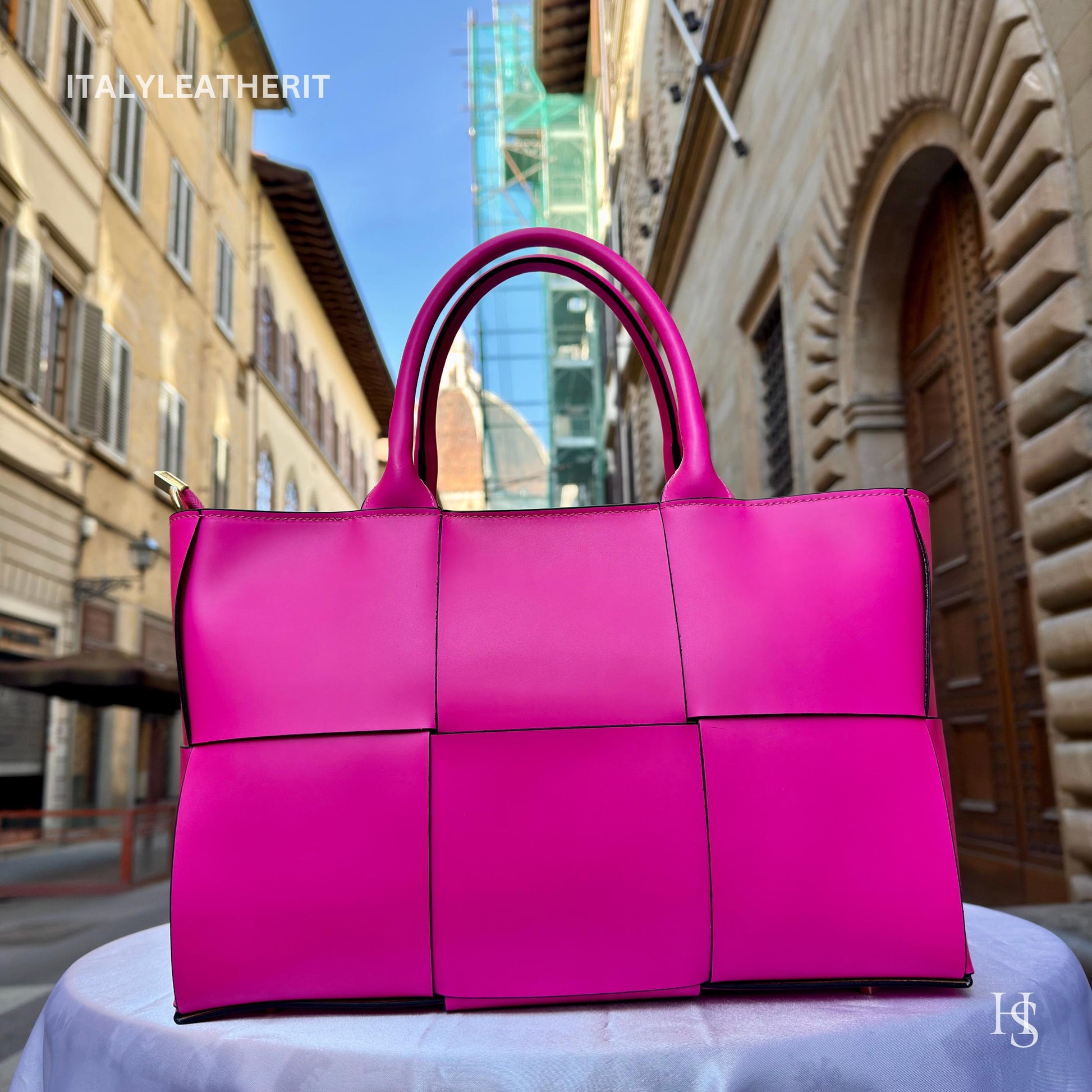 Italian Handmade Leather Bags for Women | Elegant Tote & Purse from Florence, Ladies bag, pink leather tote, large bag